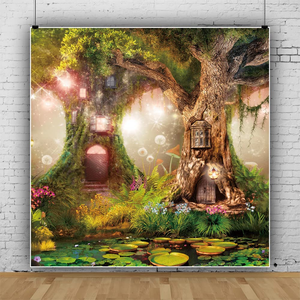 Leowefowa 10x10Ft Enchanted Forest Photo Backdrop Fairy Tale Magic Tree House Wonderland Background Kids Girls 1st 16TH Birthday Wedding Baby Shower