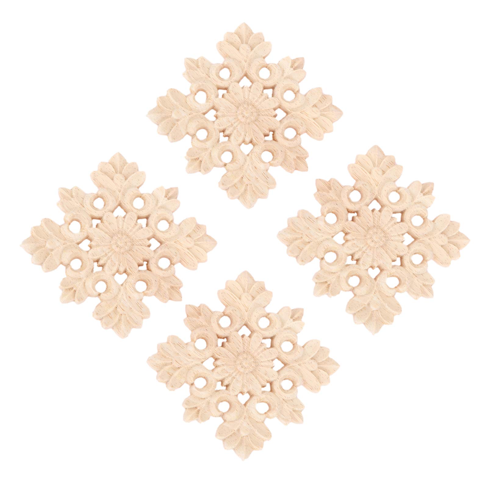 Muxsam 4Pcs Wood Carved Applique Onlay For Decoration Furniture Decals Corner Door Coset Drawer Ceiling Handmade Craft Unpainted 8X8cm