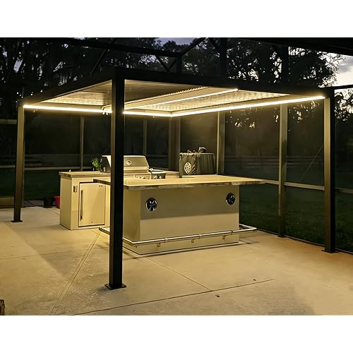 PURPLE LEAF Outdoor 12'x16' Louvered Pergola Adjustable Aluminum Canopy Retractable Metal Roof for Deck Patio Outside Backyard Hardtop Gazebo Sun Shade Bronze