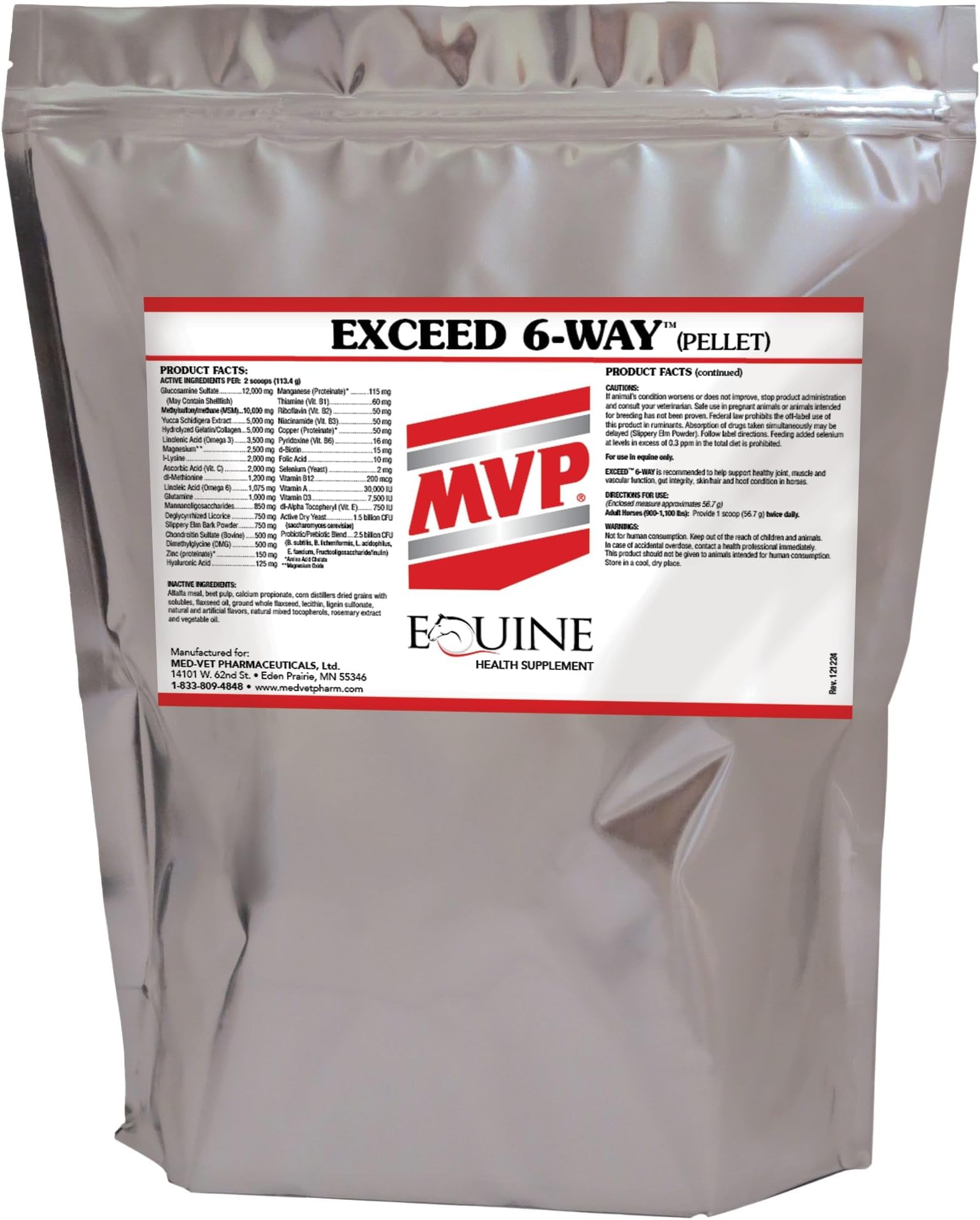 MVP Exceed 6-Way High Level Performance Horse Support Pellets. Joint, Hoof, Hair, Gastric, Digestion and Muscle Support. (8lb)