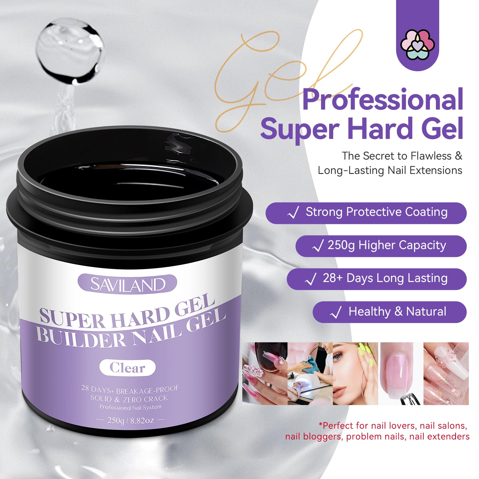 Saviland 250G/8.82OZ Builder Gels: Large Capacity Hard Gel for Nails Nail Strengthen Gel for Nail Extension Starter Builder Gels for Nails Hard Gel Nail Builder for Professional Nail Art Manicure - Image 2