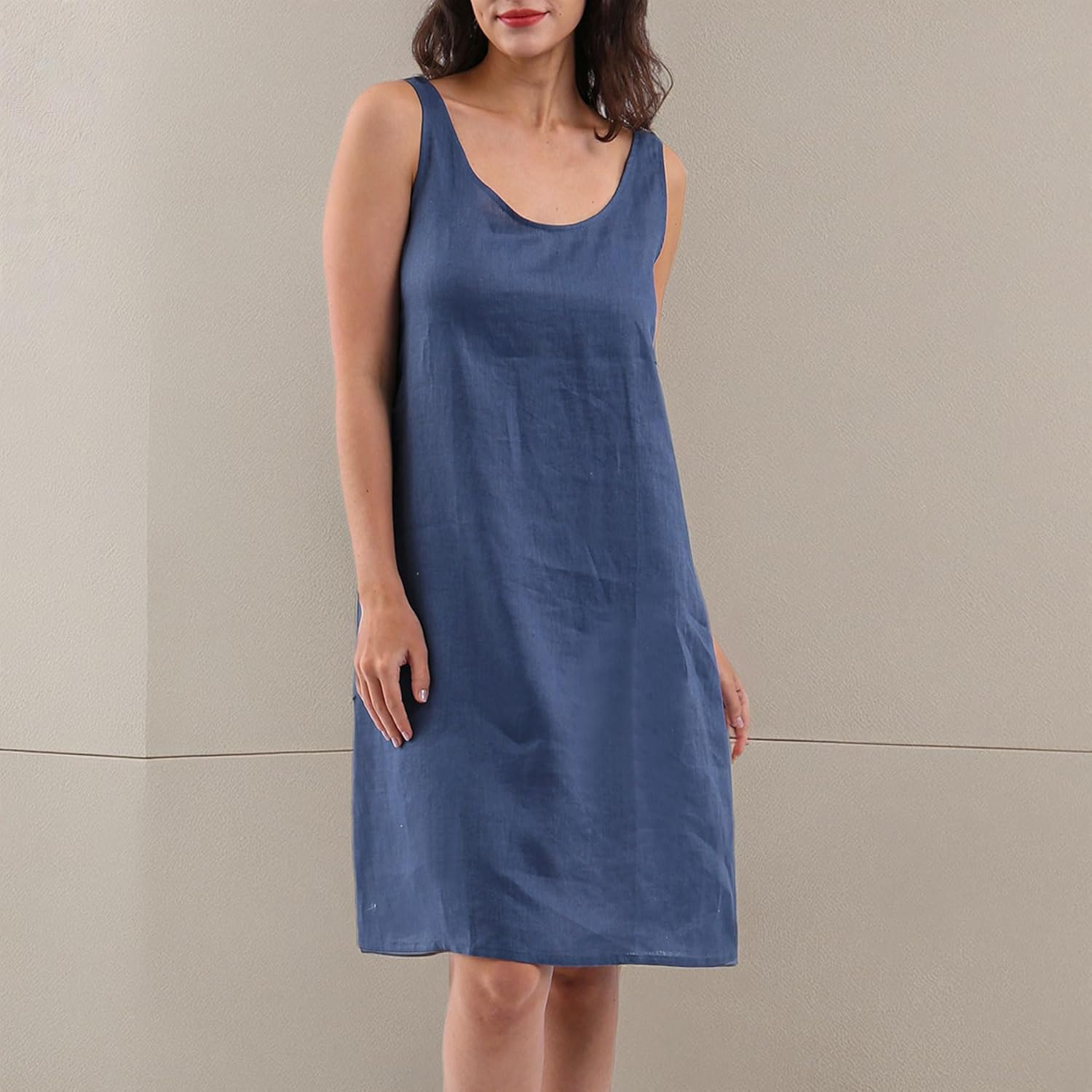 Amazhiyu Women's 100% Linen Sleeveless Midi Tank Dresses with Pockets Summer - Image 7