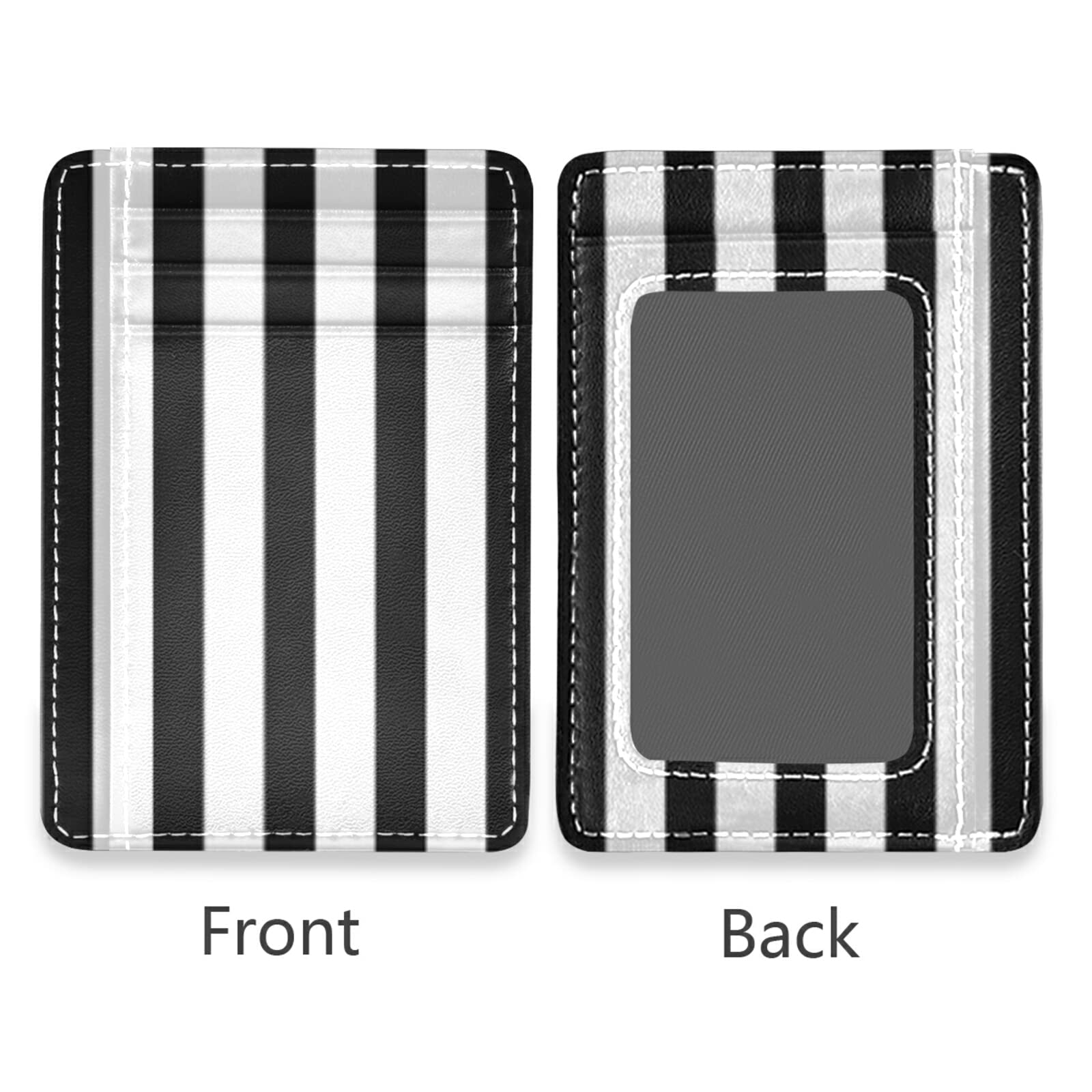 Oyihfvs Abstract Black and White Stripes Black White Striped Lines Slim Minimalist Wallet, Front Pocket RFID Leather Blocking Card Holder Case for Men Women Girls Ladies, Stylish Printing Gift