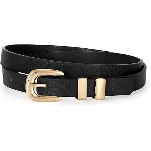 JASGOOD Women Skinny Leather Belt Fashion Thin Waist Belt for Jeans Dress Ladies Small Belt with Gold/Silver Buckle