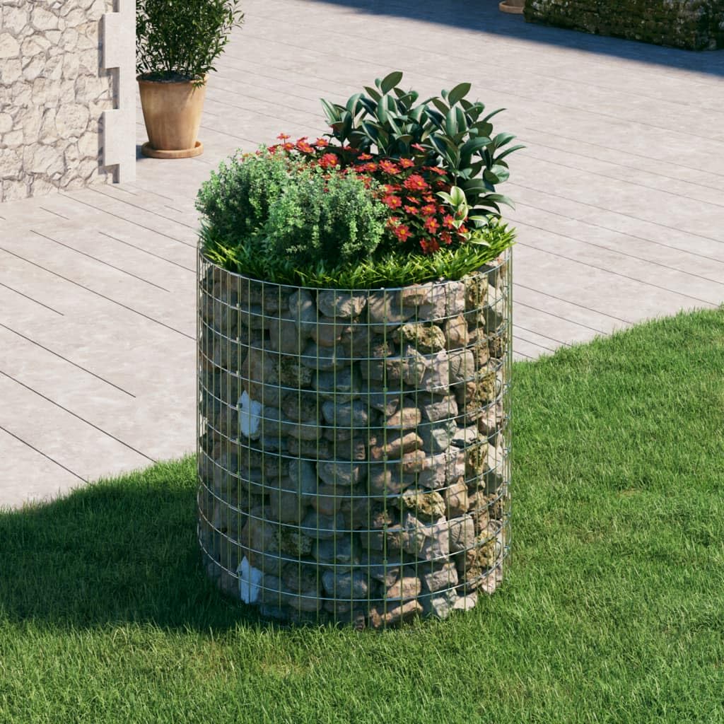 Gabionen-Säule Rund Verzinkter Stahl Ø100x100 cm, Maschendraht Zaunelement für Gartenzaun, Sichtschutz und Windschutz, stabile Metall-Palisade für Terrasse, Balkon, Vorgarten