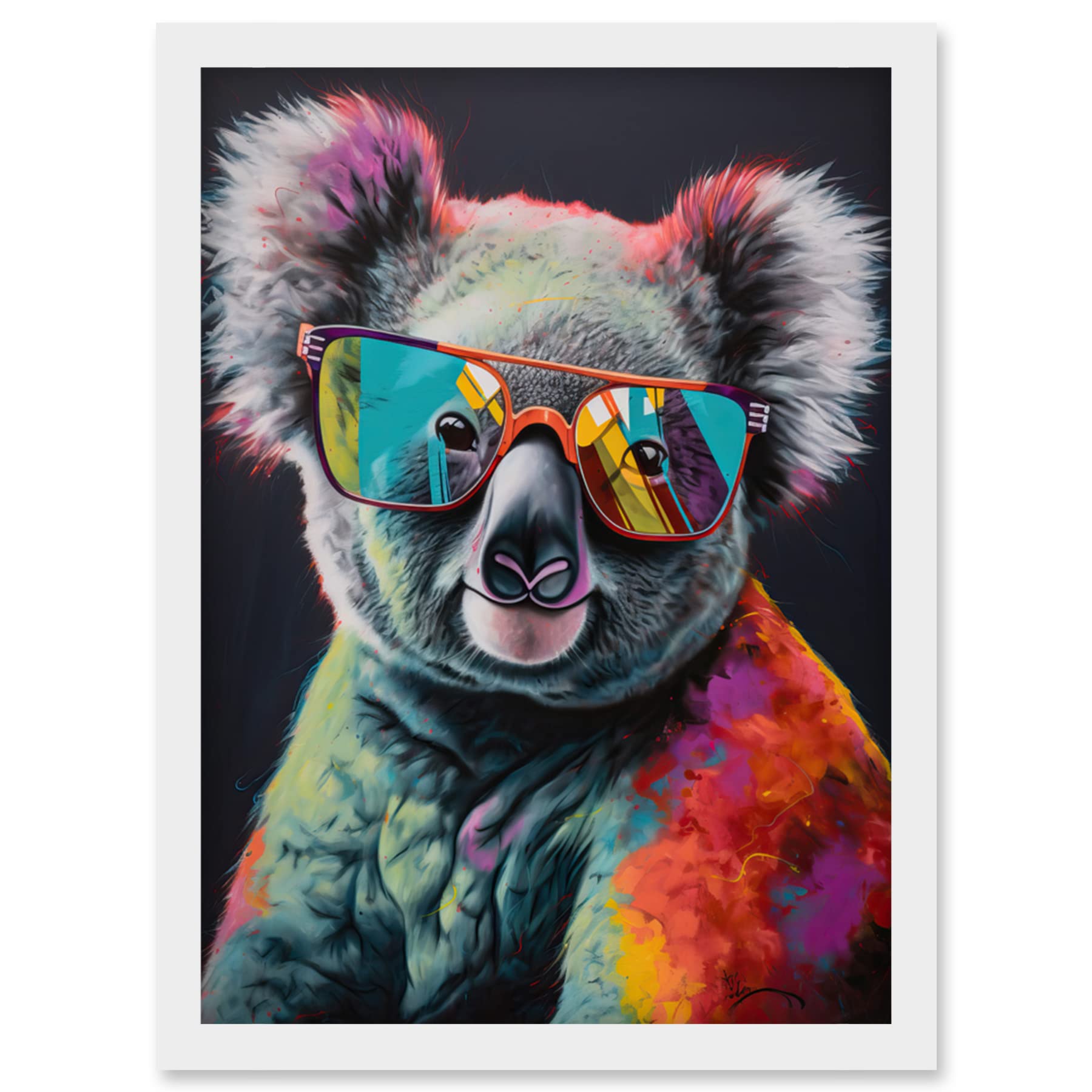Artery8 Koala Bear with Sunglasses Modern Multicoloured Artwork Framed Wall Art Print A4