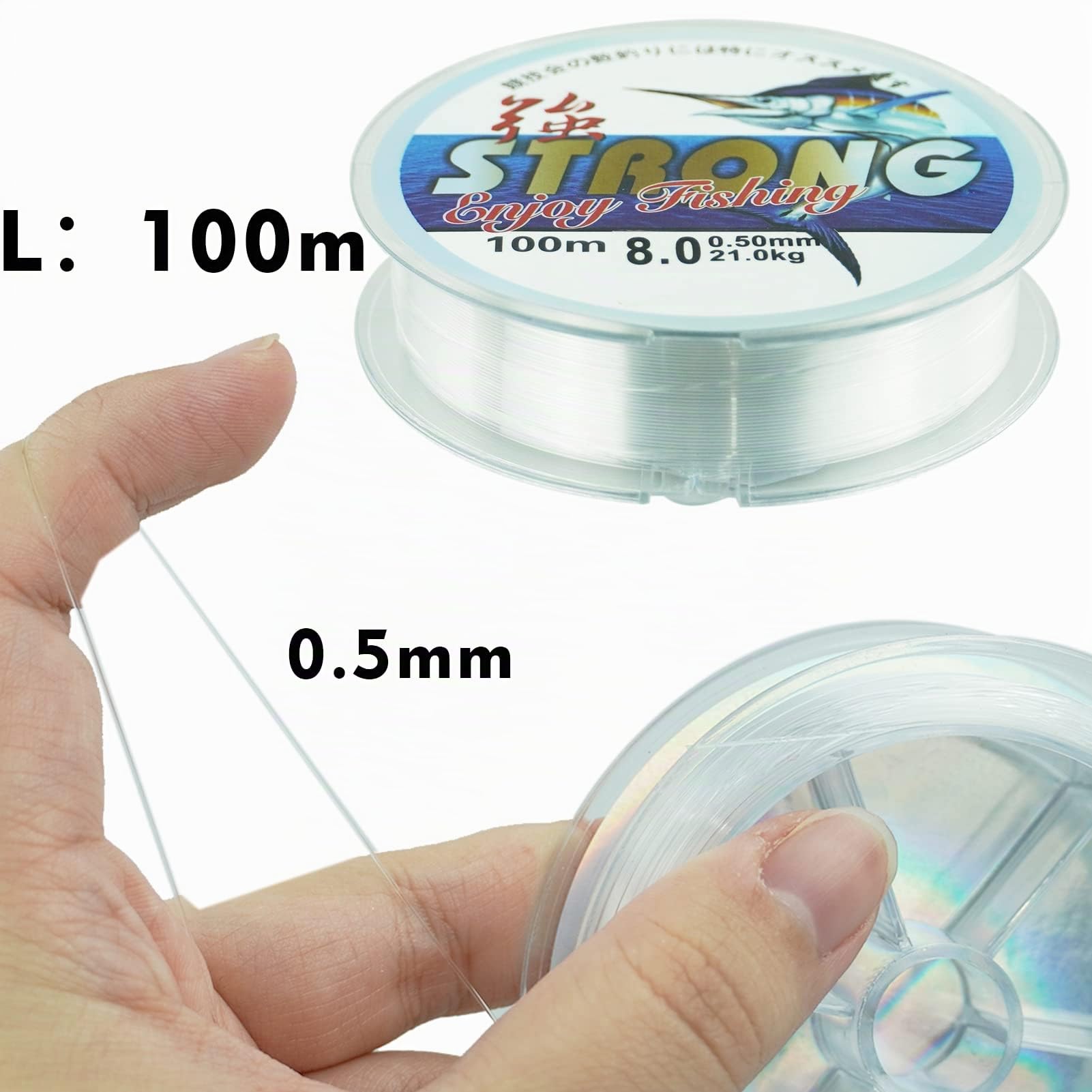 0,5 mm/100 m Hilo de Pesca monofilamento de Nailon Transparente, Hilo de Pesca monohilo, línea de Pesca de Nailon sólido, para Trucha, Carpa, Pescado, lucioperca o Decoraciones Colgantes