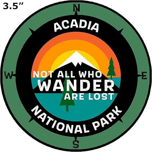 Miniatura 2 de Parque Nacional Acadia, Maine - Not All Who Wander - Calcomanía de 3.5 pulgadas para ventana de coche, camión, vacaciones, recuerdo, viaje, tema