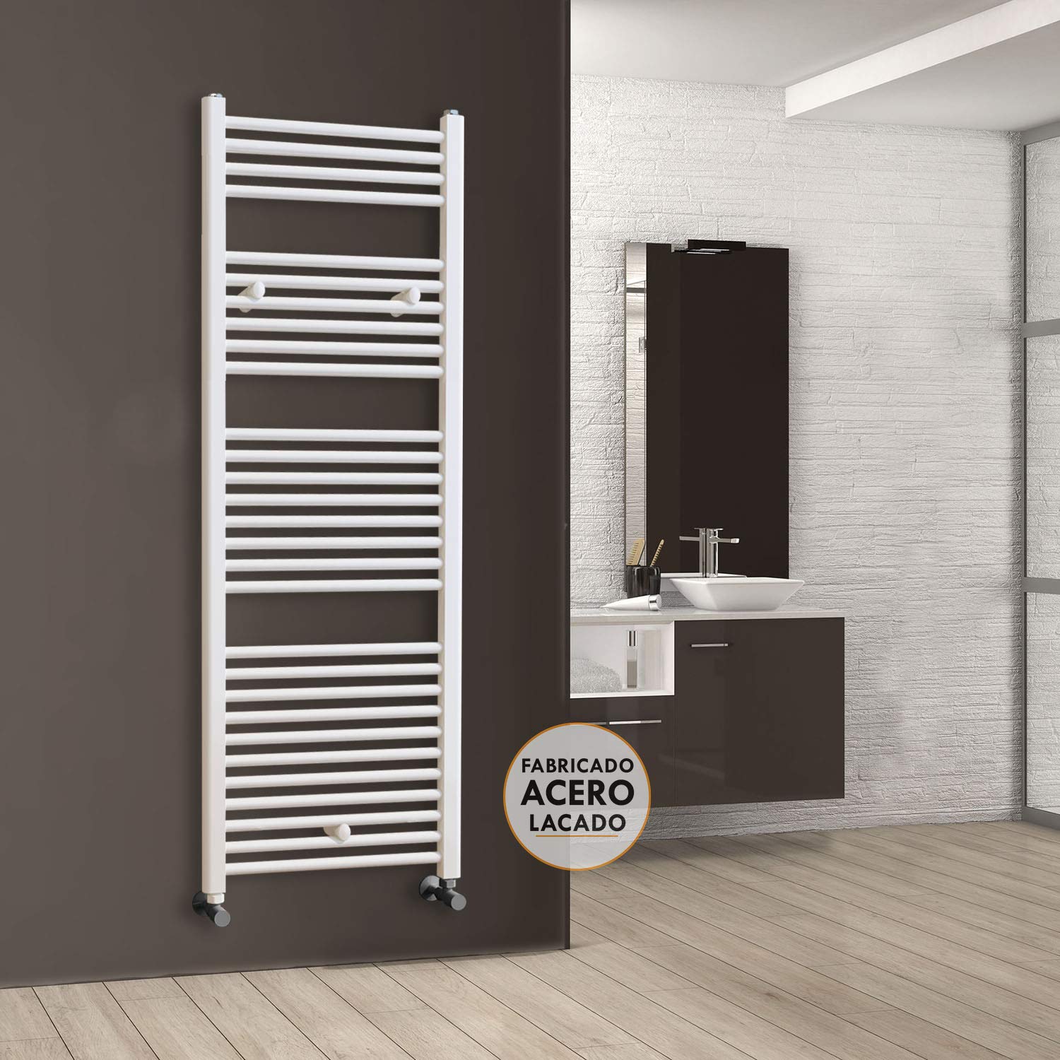 Kibath Toallero Secatoallas radiador para integrar en circuito de agua caliente, tubos de acero con acabado lacado en blanco 1500x500. Válido para red de calefacción estandar