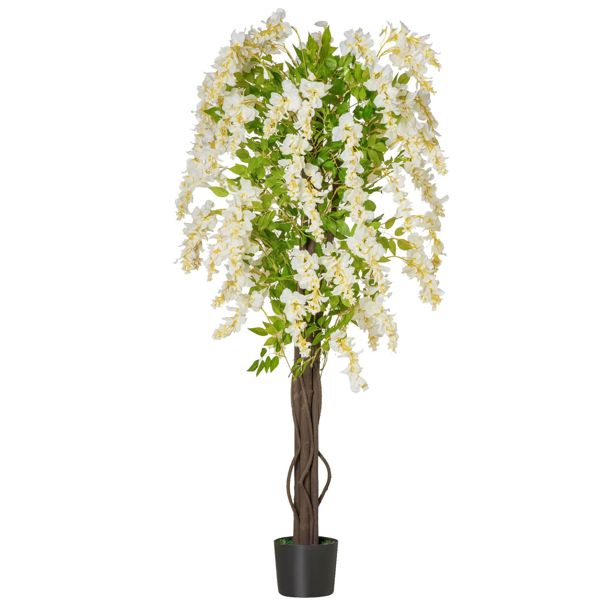 Homcom White Artificial Realistic Wisteria Tree Faux Decorative Plant In Nursery Pot For Indoor Outdoor Décor, 160Cm