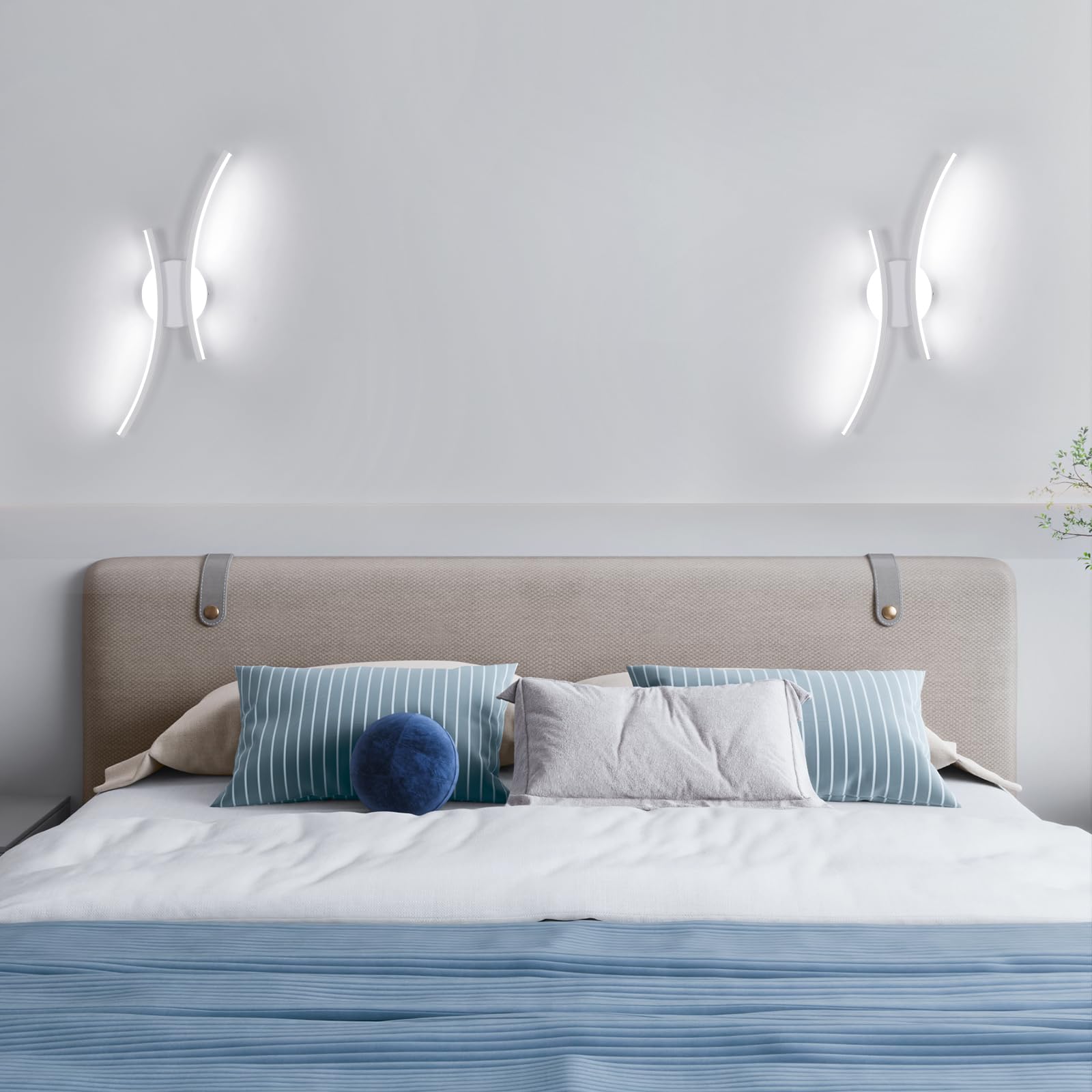Applique LED da Parete Interno 2 Pezzi, 20W 2250LM Moderno Lampada da Parete LED, 44.5CM Bianco Lampada a Muro per Camera da Letto Bagno Soggiorno Scale Corridoio, Bianco Freddo 6500K