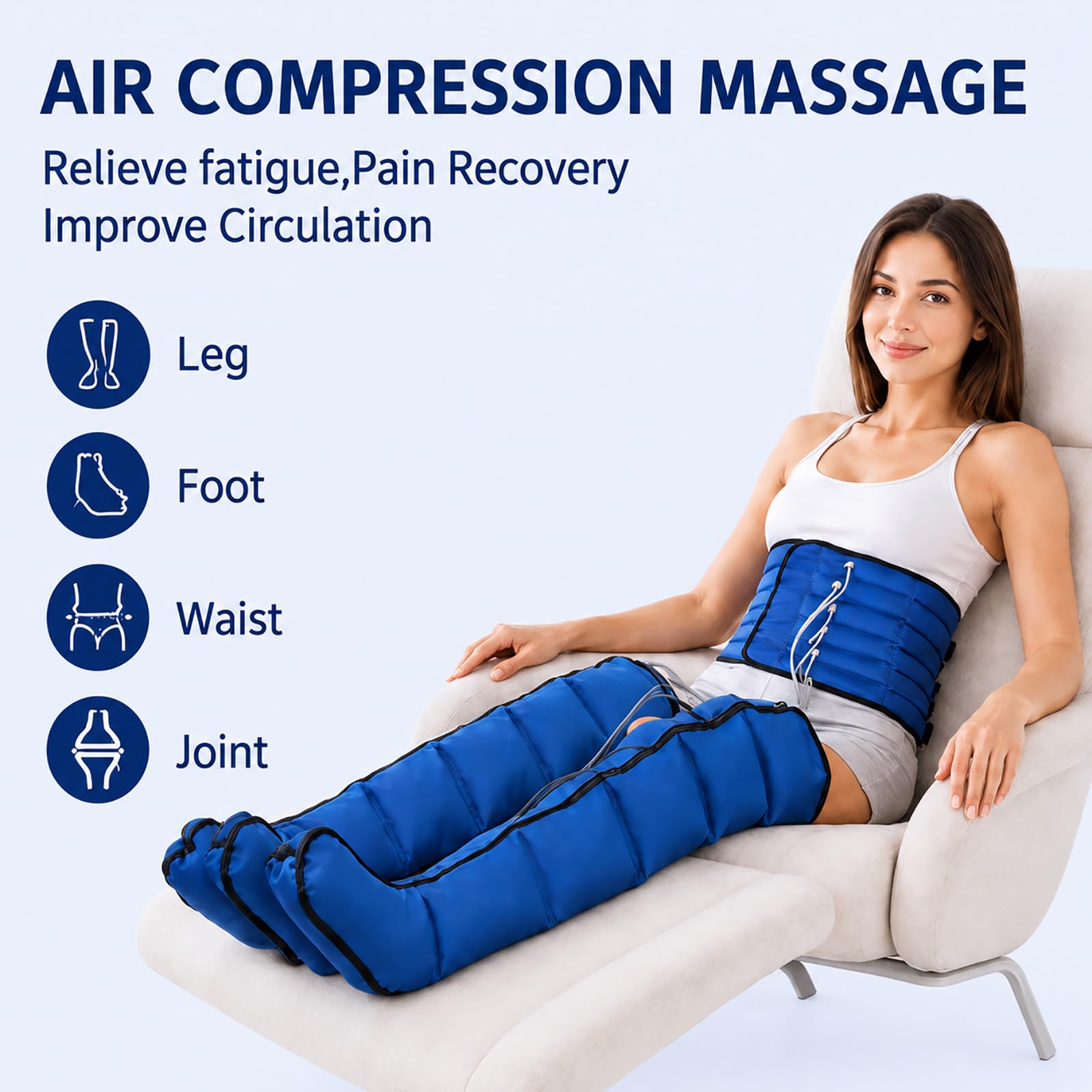 Massaggio Linfodrenante, Pressoterapia Linfodrenaggio | con 6 Camere, Pression Réglable(0-240 Mmhg), con Funzione di Cronometraggio, Gambe E Addome per Casa, Può Alleviare Il Dolore