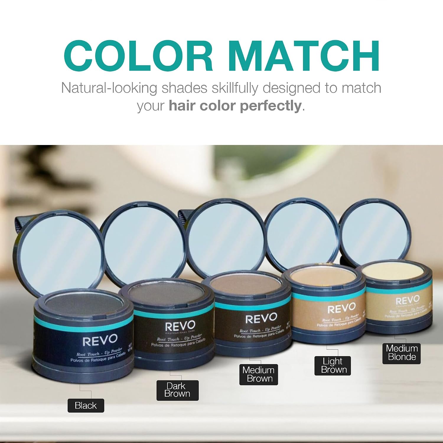 REVO Professional Care Precision Root Touch Up Powder (4g) - Instant Gray Coverage & Scalp Concealer with Sponge Applicator & Mirror, Waterproof Hair Makeup for Men & Women - MEDIUM BLONDE