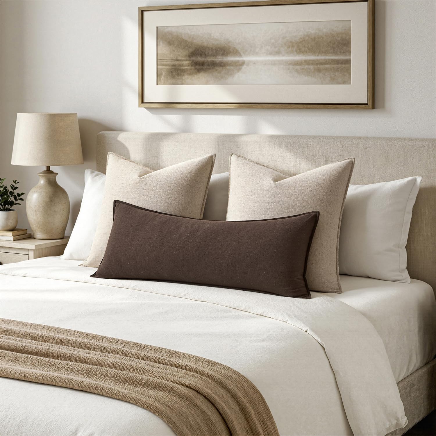  Decorative Linen Lumbar Pillow Cover 14x36 Inch Reddish Brown thumbnail