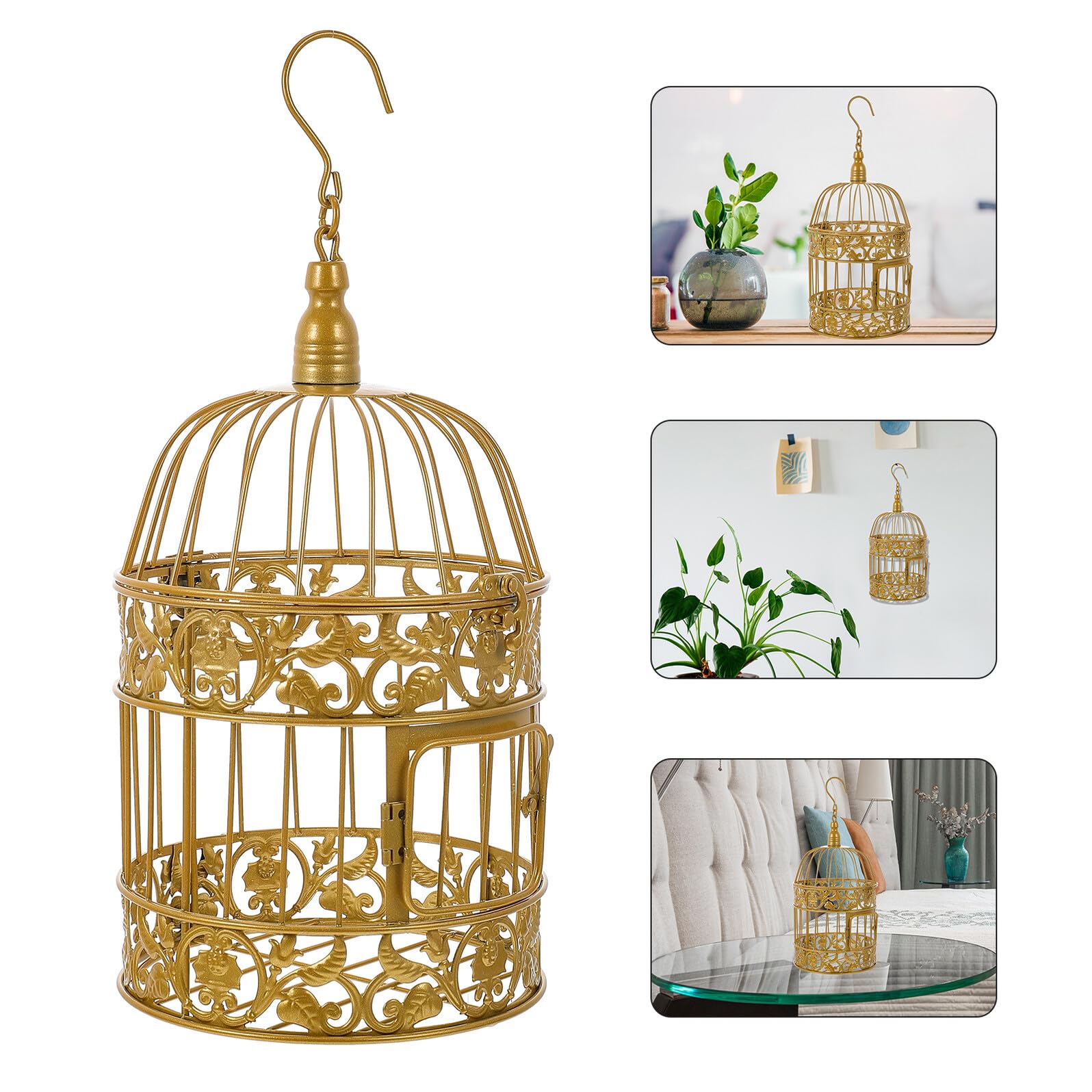 VANZACK Gabbia per Uccelli Decorativa in Ferro Battuto Dorato 19X35 CM Ornamento Elegante per Matrimoni e Vetrine Decorazione da Giardino e Fai da Te per Casa e Scrivania