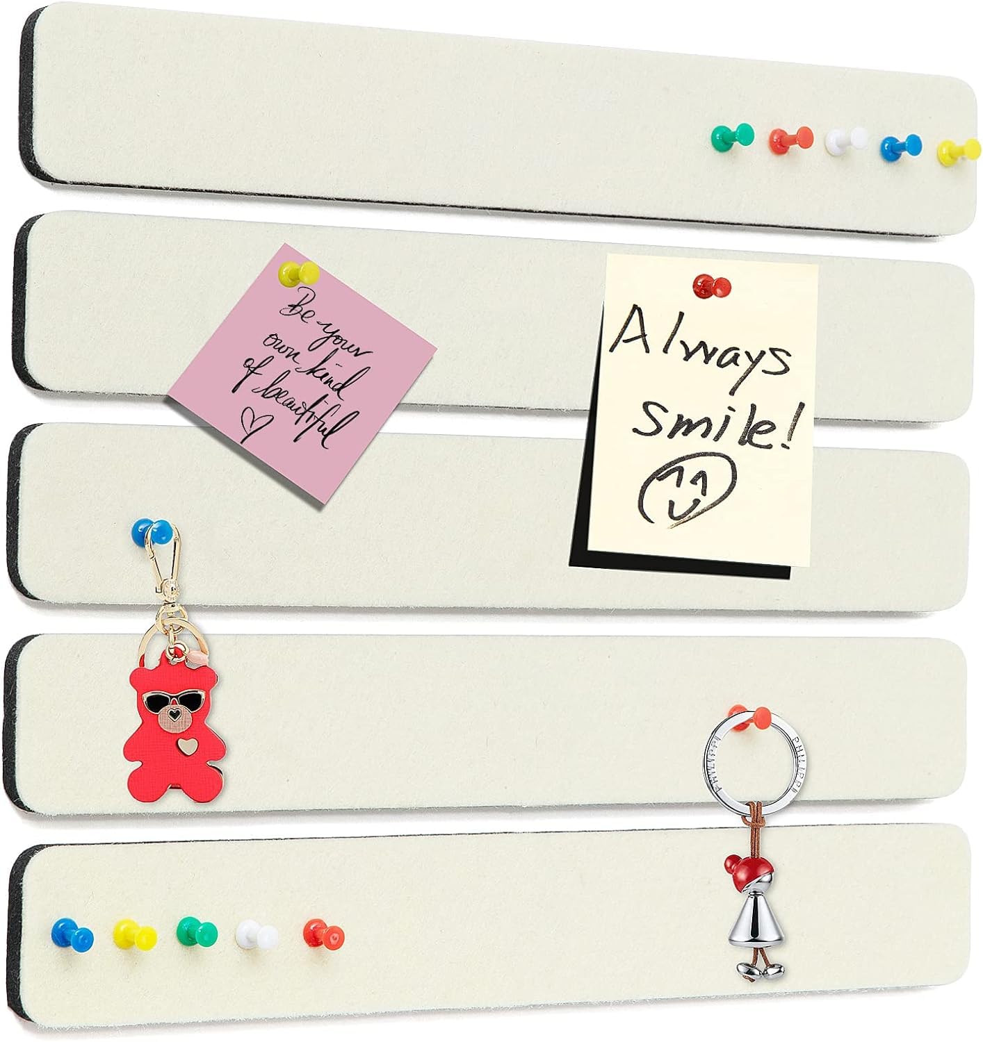 Felt Pin Board Bar Strips Bulletin Board for Bedrooms Offices Home Wall Decoration, Notice Board Self Adhesive Cork Board with 35 Push Pins for Paste Notes, Photos, Schedules (Cream)