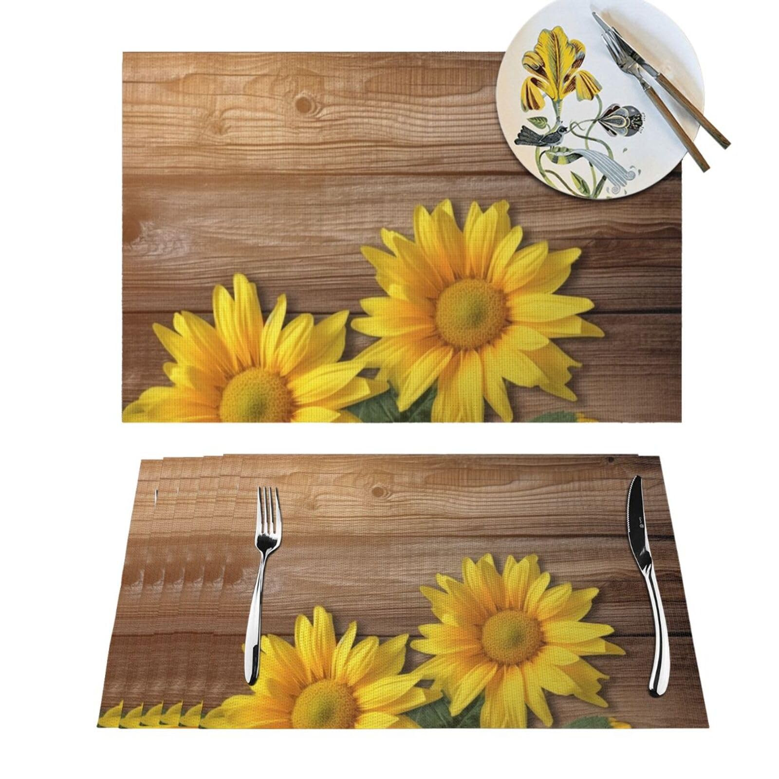 Lot de 4 sets de table en PVC tissé motif fleurs jaunes de qualité