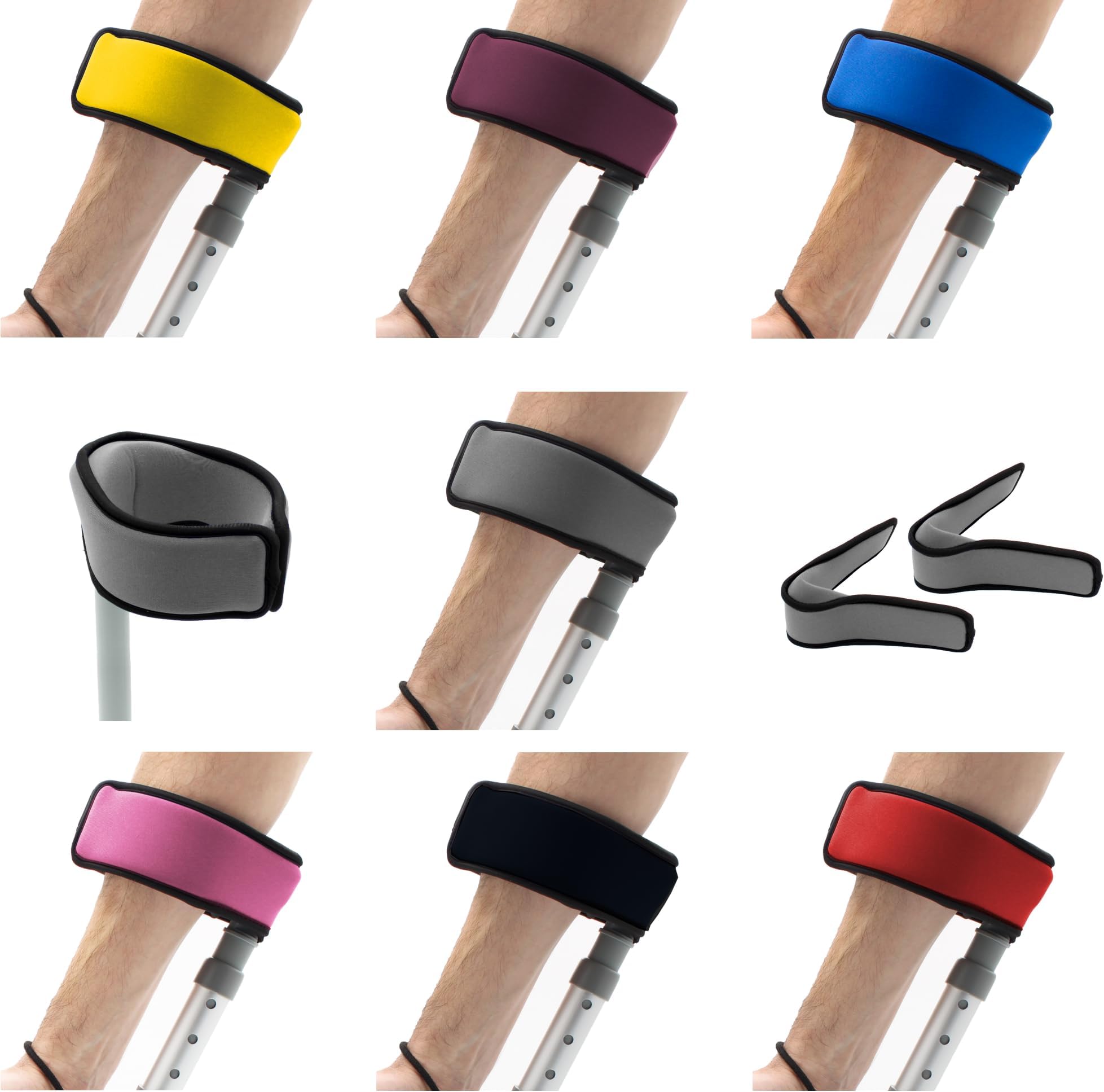 Pair of Soft Padded Neoprene Crutch Arm Cuff Covers for Comfort (Black)