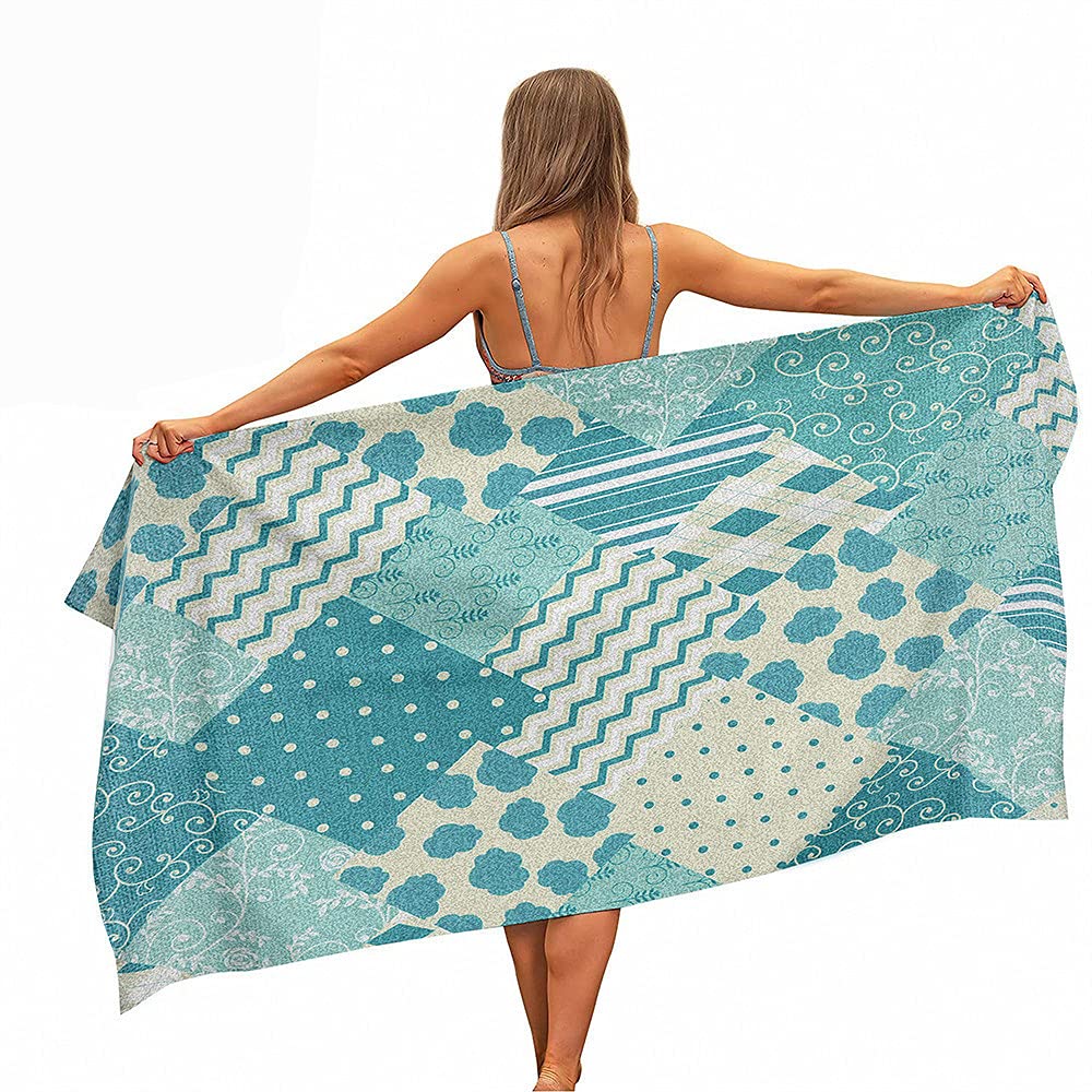 Fansu Blue Rectangle Microfibre Beach Towel, Fashion Geometric Printed Lightweight Quick Dry Sand Free Compact Soft Super Absorbent Bath Towel Apply To Travel Yoga Sport (,80X160cm)