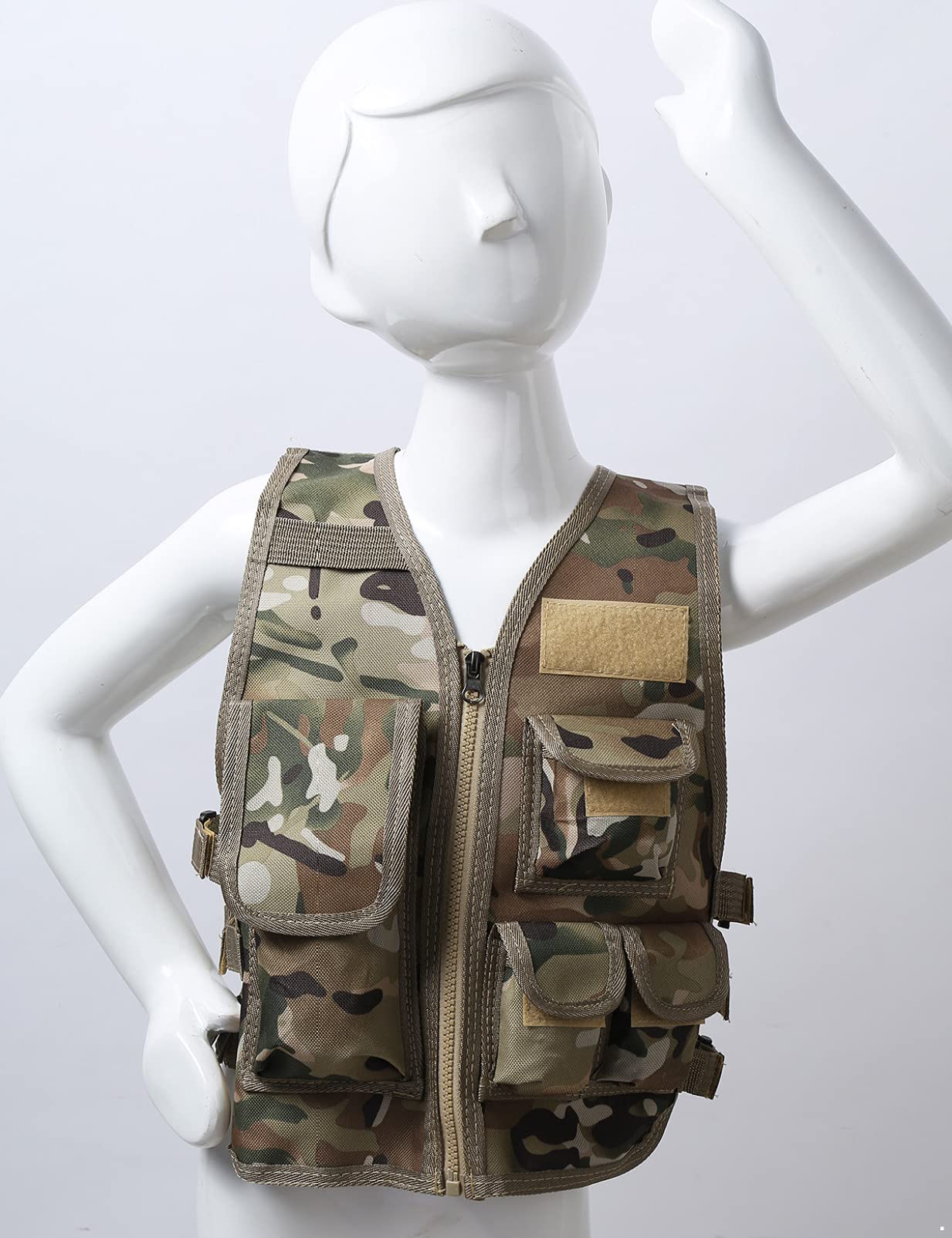 Mufeng Gilet de Pêche Enfant Garçon Fille Gilet Photographe Multipoches Camouflage Veste sans Manches Manteau Réglable Jeux Extérieurs de Chasse de Combat Camping