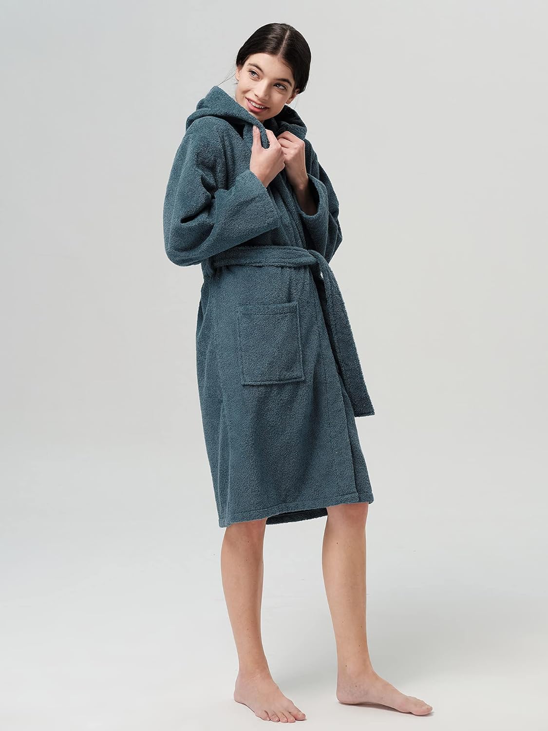 SIORO Women Hooded Terry Cloth Robes, Cotton Long Soft Plush Bathrobe for Shower, Spa, Towel Knee-Length Robe with Pockets - Image 3