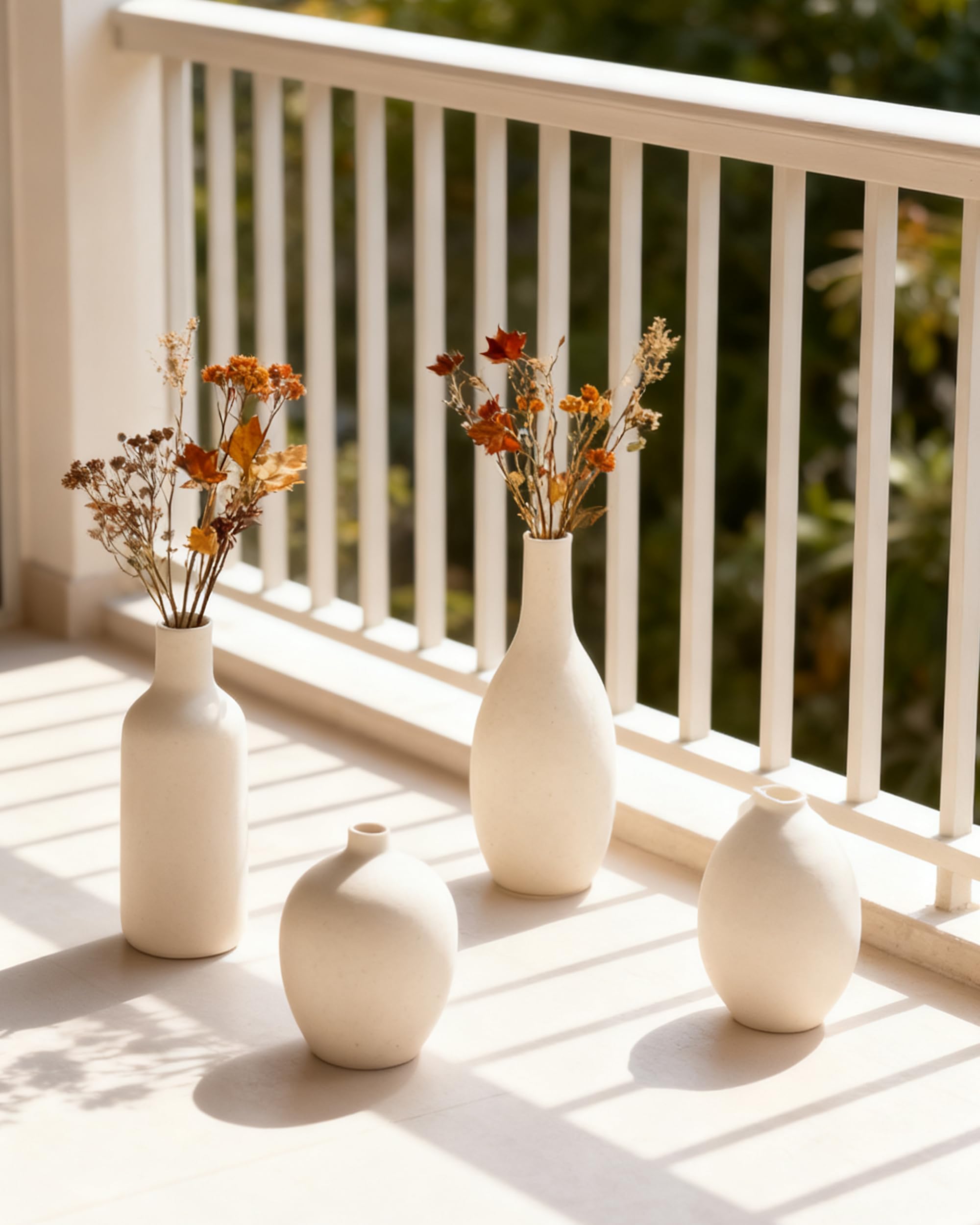 Beige Vasen Keramik 4 Stück, Kleine Blumenvasen Set für Dekor, Minimalistisch Vase Home Decor für Pampas Grass, Wohnzimmer, Esszimmer (09 Beige)