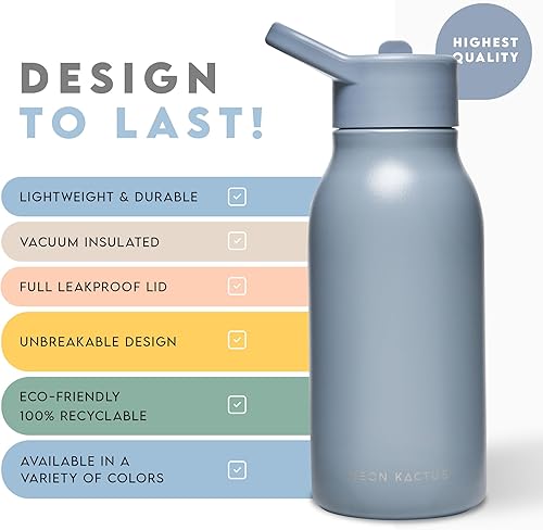 Miniatura 3 de Botella de agua para niños de acero inoxidable con pajilla, botella de agua aislada al vacío de doble pared  Se bloquea en el calor o el frío