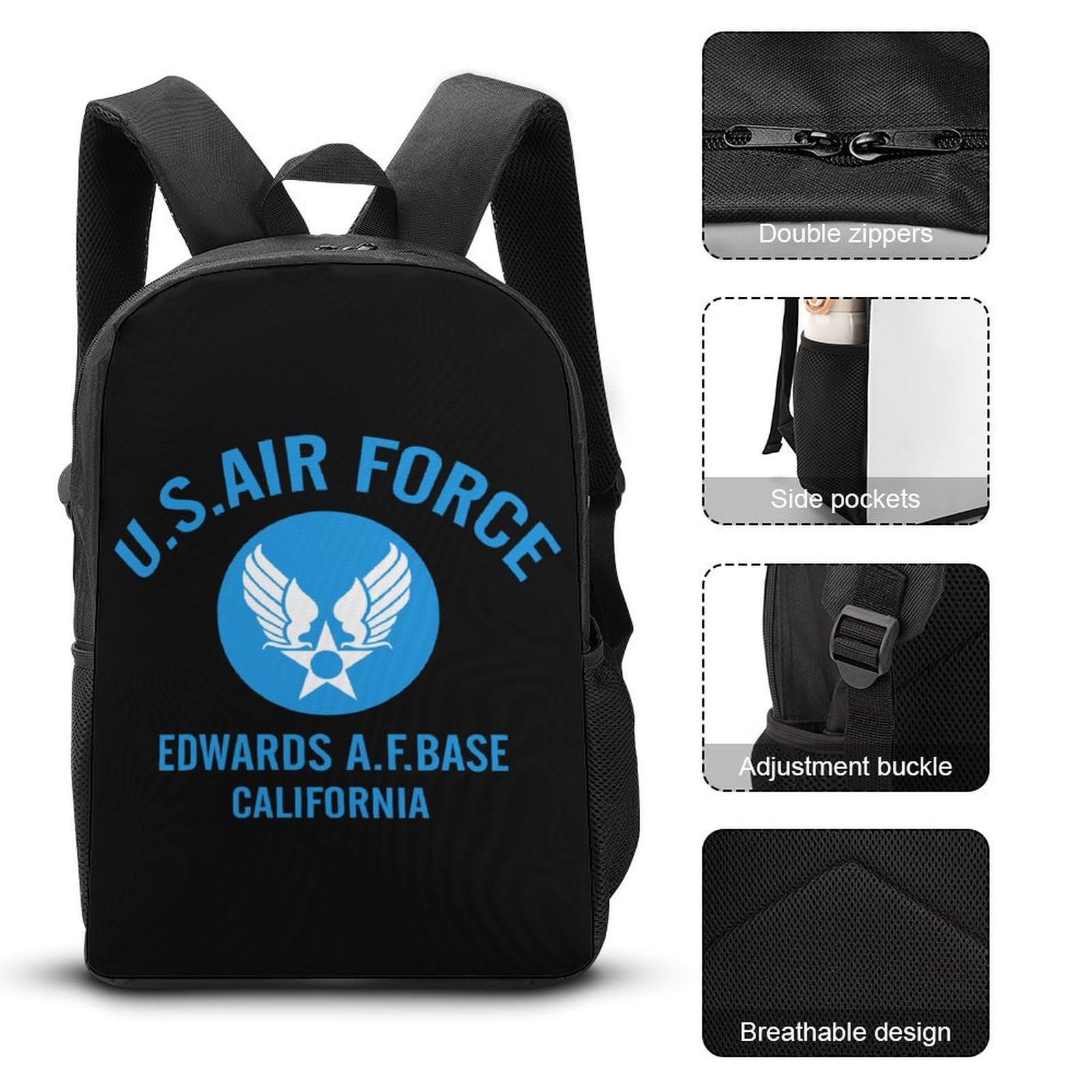 U.S. AIR FORCE ブラックバックパック U.S Air Force C-AF0711A Backpack Laptop Polyester Black 20