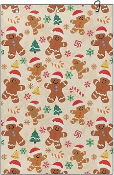 Boatee Christmas Golf Towel Gingerbread Man Golf Cleaning Towel Essentials Golf Accessories 23.62" x 15.74" Soft Comfortable Fabric for Bags Men Mini Tournament Fitness Yoga Camping