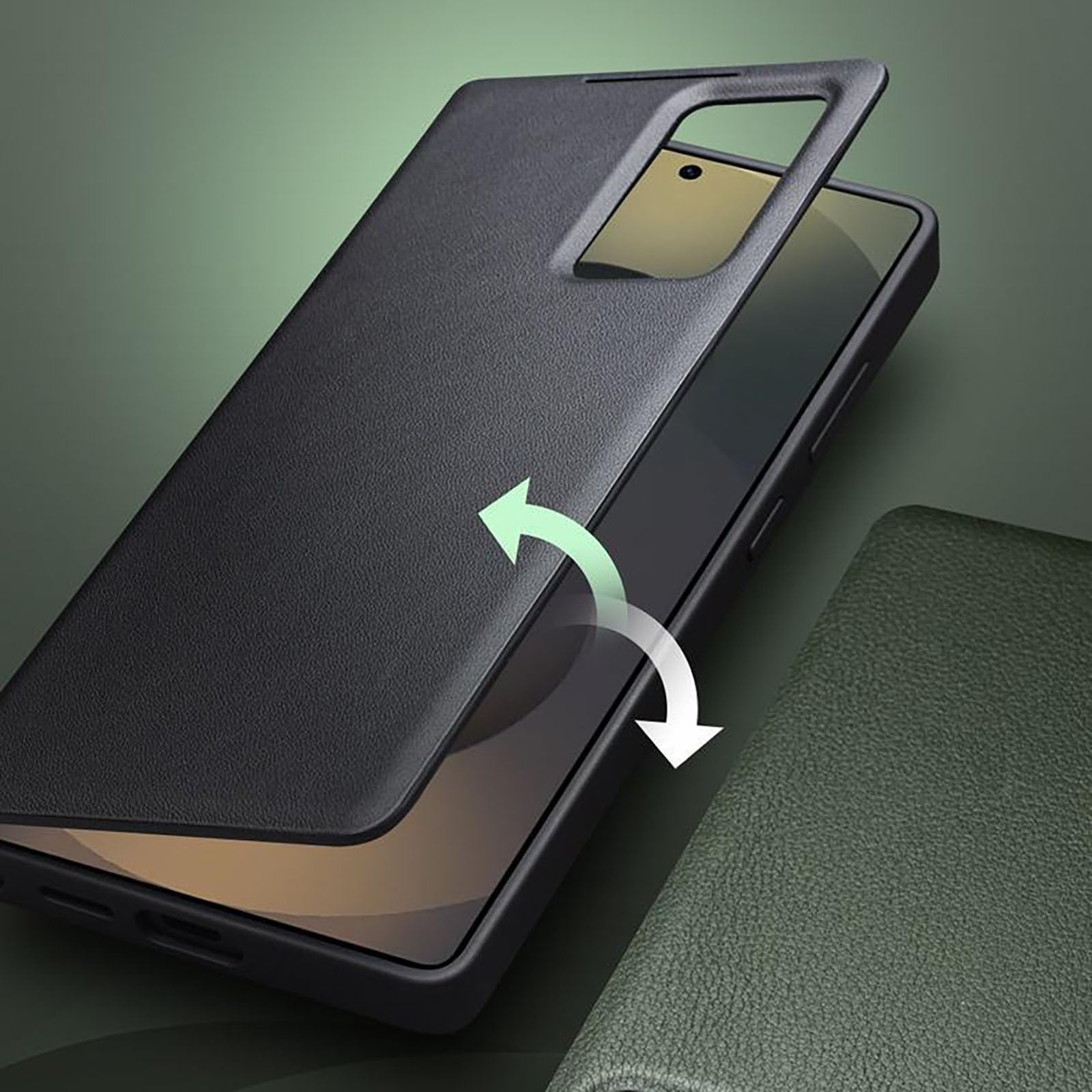Hülle Für Samsung Galaxy S26 Ultra/S26 Plus/S26, Echtes Leder Cover Mit Auto Schlaf Anti-Rutsch Kartenfächer Hüll(Schwarz,S26)