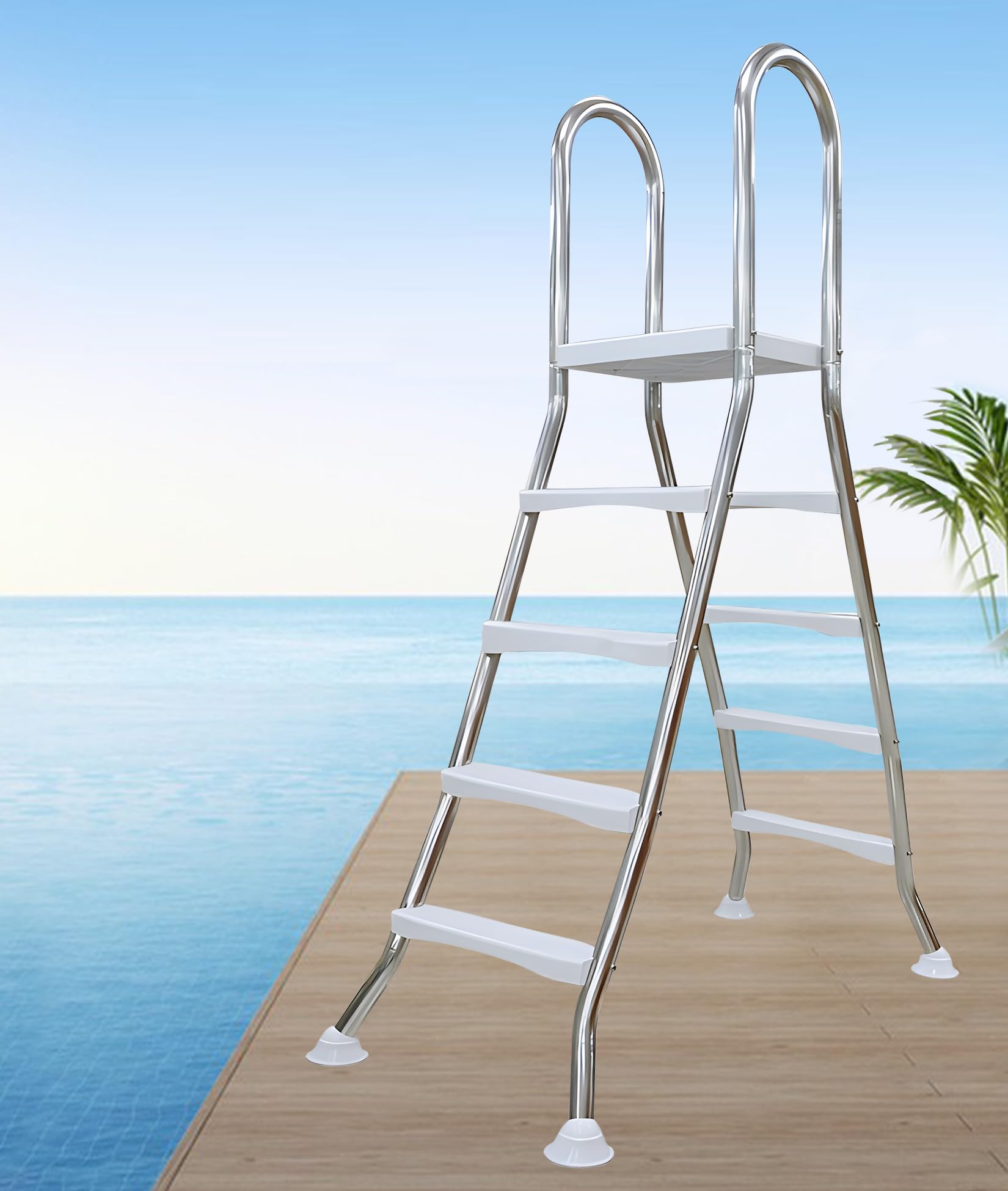 Escalera de Piscina para Piscinas Elevadas, Escalera de Piscina de 4 Peldaños con Doble Pasamanos y Peldaños Antideslizantes para Piscinas Elevadas de 135 cm, Carga 250 kg