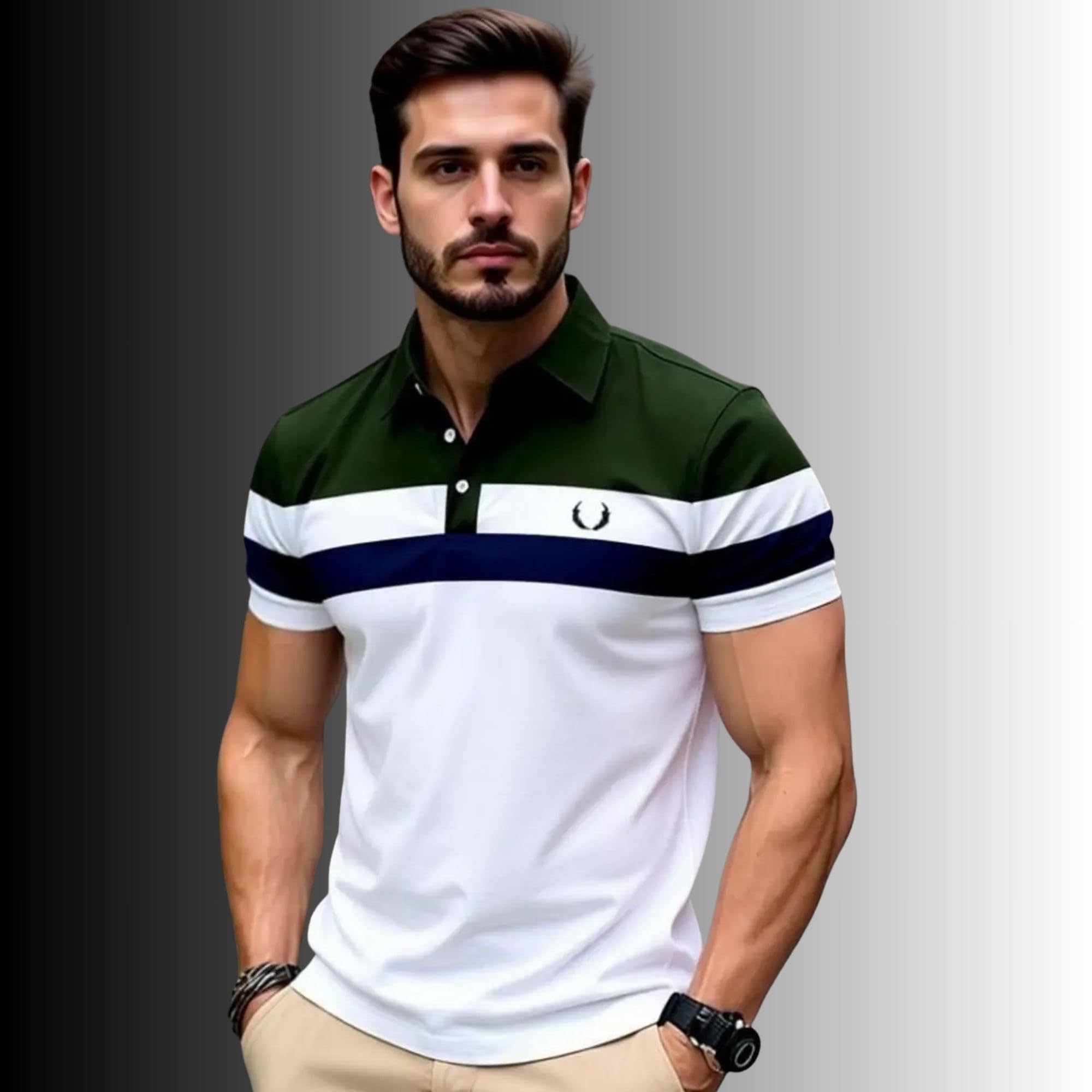 Mens Regular Fit Printed Cotton Polo Tshirt Regular Fit Polo T-Shirt for Men| Printed Polo T-Shirt | Cotton Polo T Shirt Olive-image-24