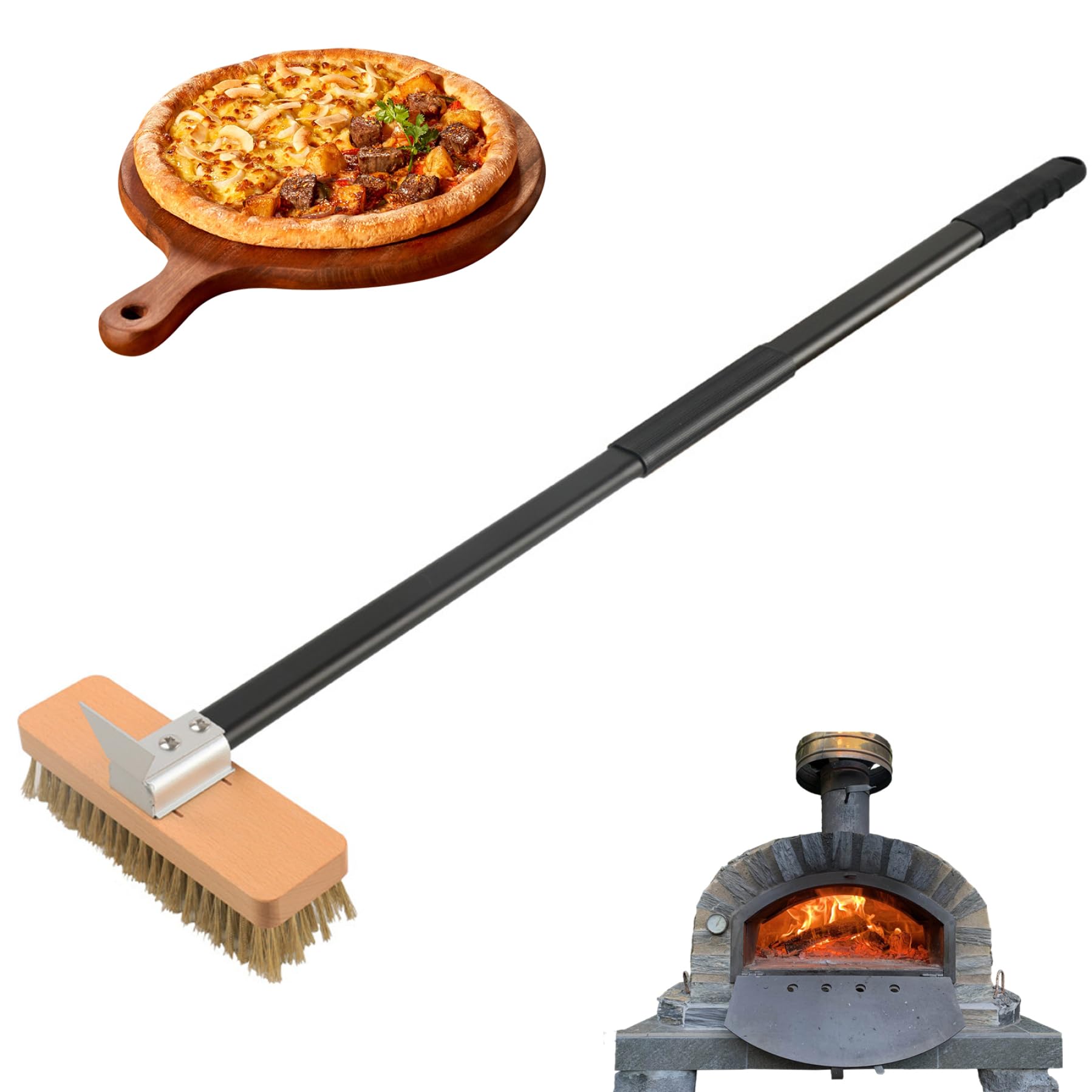 1pc Pizca de Horno de Pizza con cerdas de latón, Cepillo de Horno de Pizza 8x32 con raspador para Piedra, Cepillo de Pizza de reemplazo Lavable Desmontable para Horno de Pizza con Orificio colga.