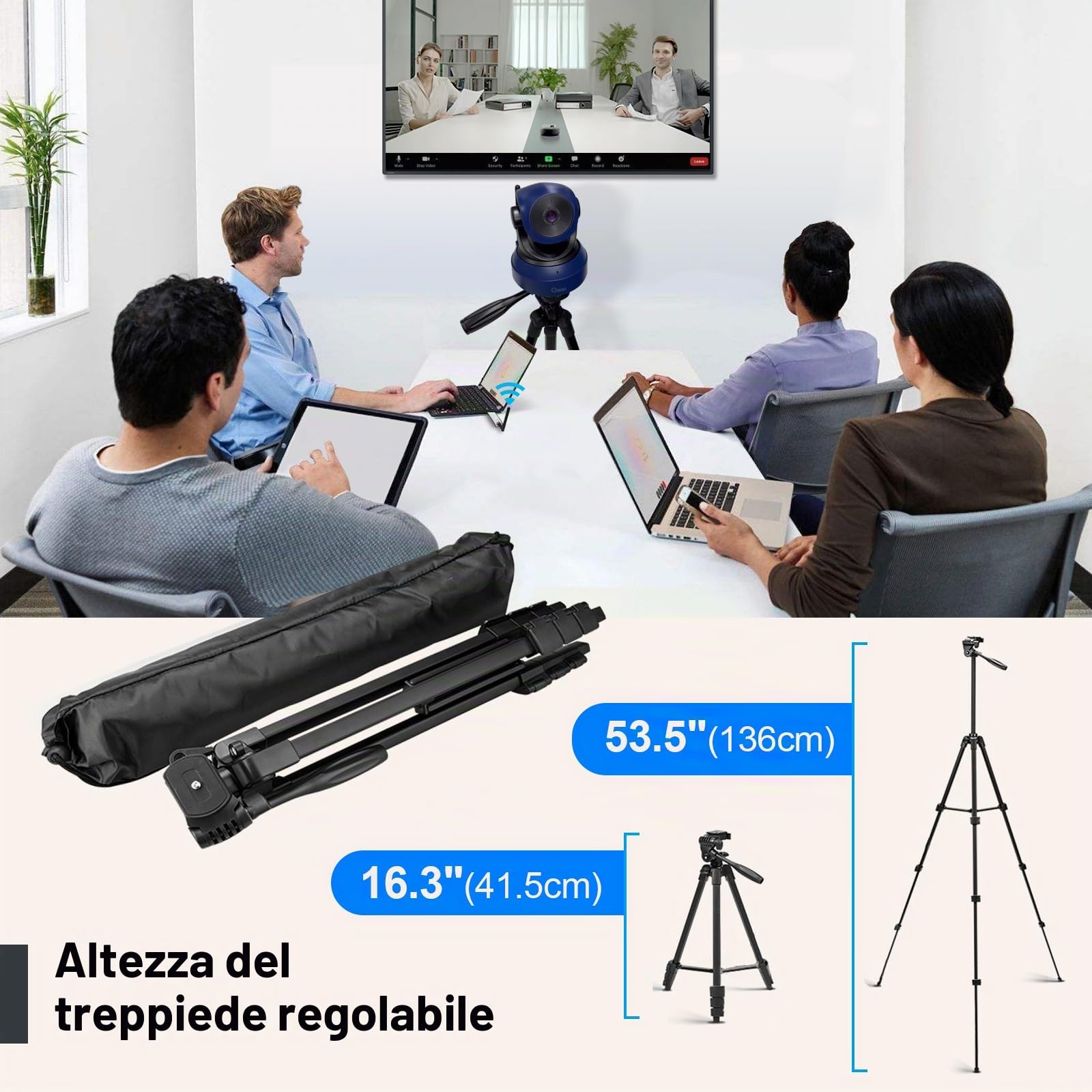 Gsou Webcam wireless, videocamera HD 1080P per videochiamate e streaming Plug and Play, telecamera regolabile per PC, Mac/Laptop/Macbook, funziona con zoom, Skype, team (con supporto per treppiede)