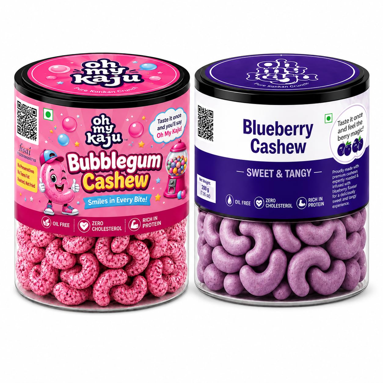 Oh My Kaju Flavoured Cashew Combo Pack for Kids & Family | Bubblegum, Blueberry, Jaggery, Cream & Onion, Mango Chilli, Guava Chilli & Sweet Butter Crunch | Healthy Roasted Cashew Snacks | Tiffin, Party & Travel Snacks | Oil Free I No MSG I High Protein Gourmet Healthy Snacks I Flavoured Cashews Kaju for Kids Birthday Party, Mini Tiffin, Short Lunch break , Evening cravings, Picnic (2 x 125 gms) (Bubble Gum & Blue Berry)-image-35
