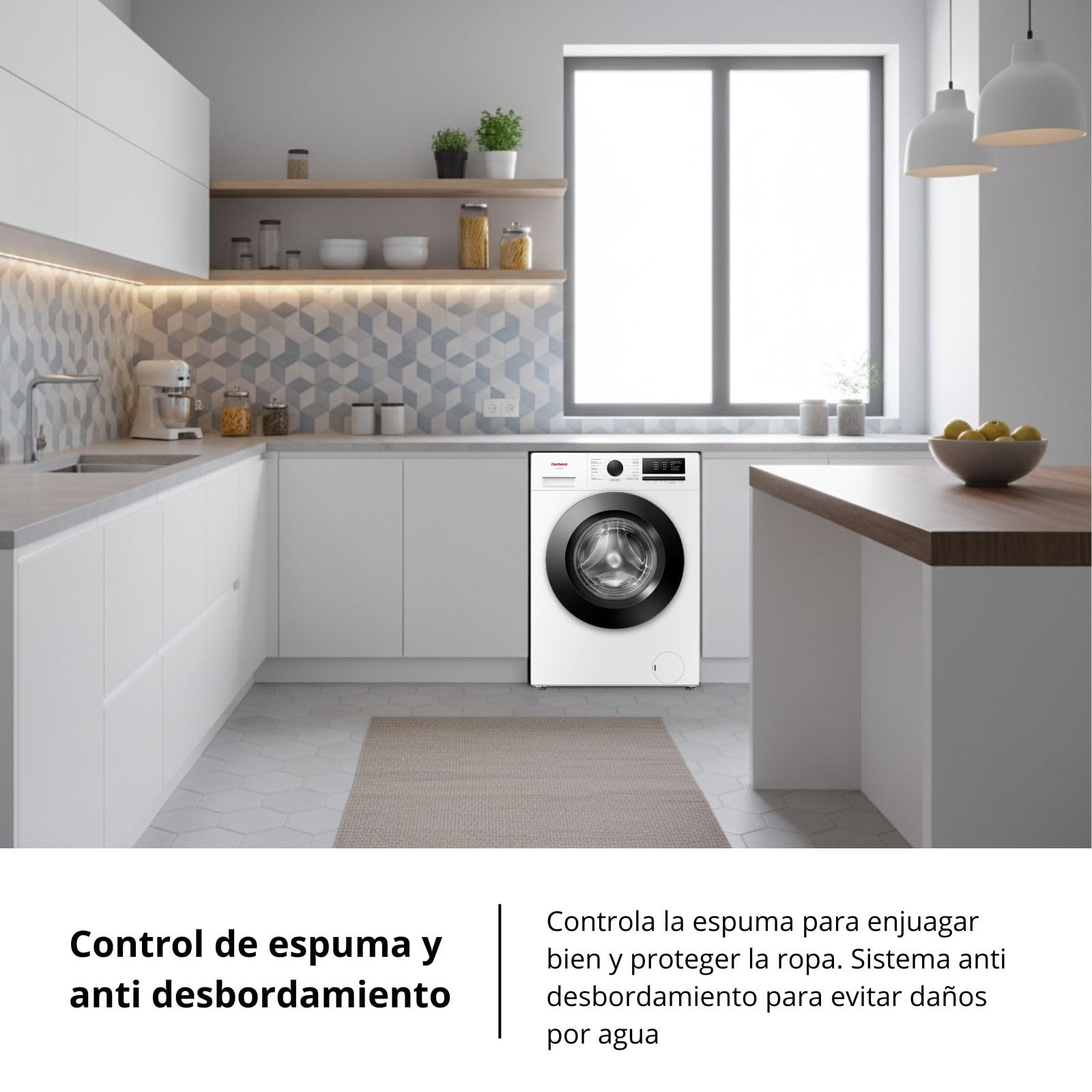 Corberó – Lavadora Carga Frontal Plus 6kg | CLH6105MN | 1000 RPM | Motor Inverter | 15 Programas | Lavado Rápido 15 Min | Inicio Diferido | Función Antialérgica | Color Blanco — view 6