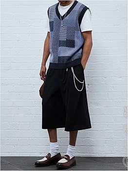 OYOANGLE Men's Vintage Plaid Print Sweater Vest Sleeveless V Neck