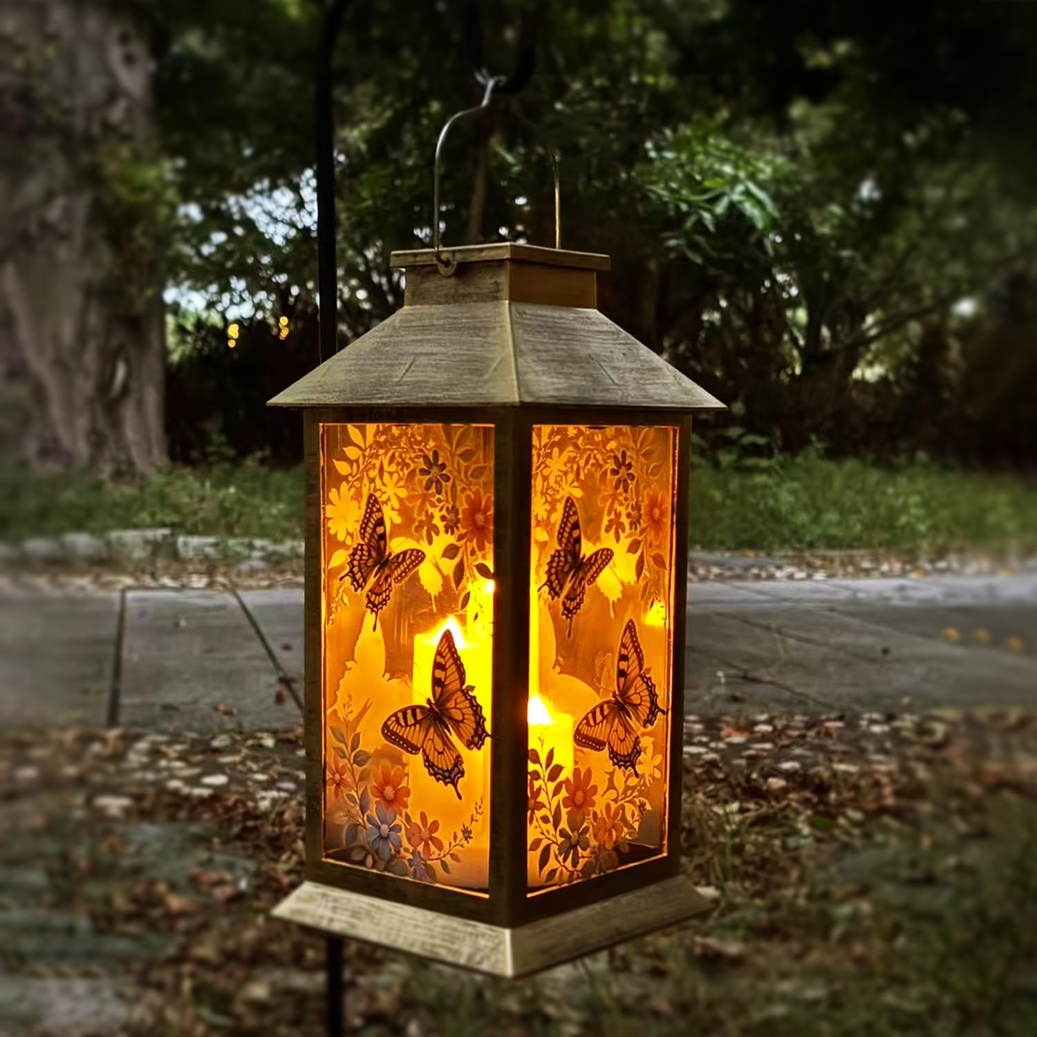 Lanterna solare in PVC 3 LED impermeabile tremolante senza fiamma candele luci cortile giardino decorazione esterna farfalla luci solari regali per mamma nonna Natale