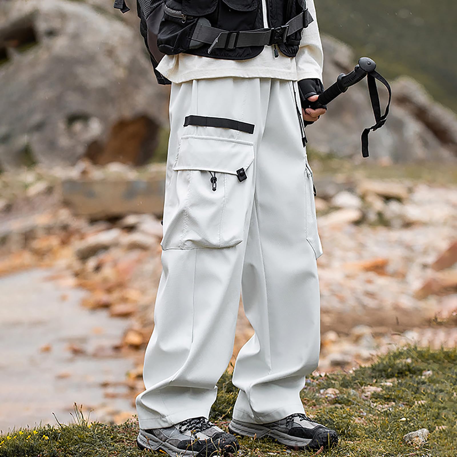 Pantaloni Impermeabili Uomo, Pantaloni Uomo Invernali Tinta Unita Pantalone Sportivi Sciolto Cargo Parachute Con Tasca Gamba Larga Impermeabili Unisex Sweatpants Leggeri