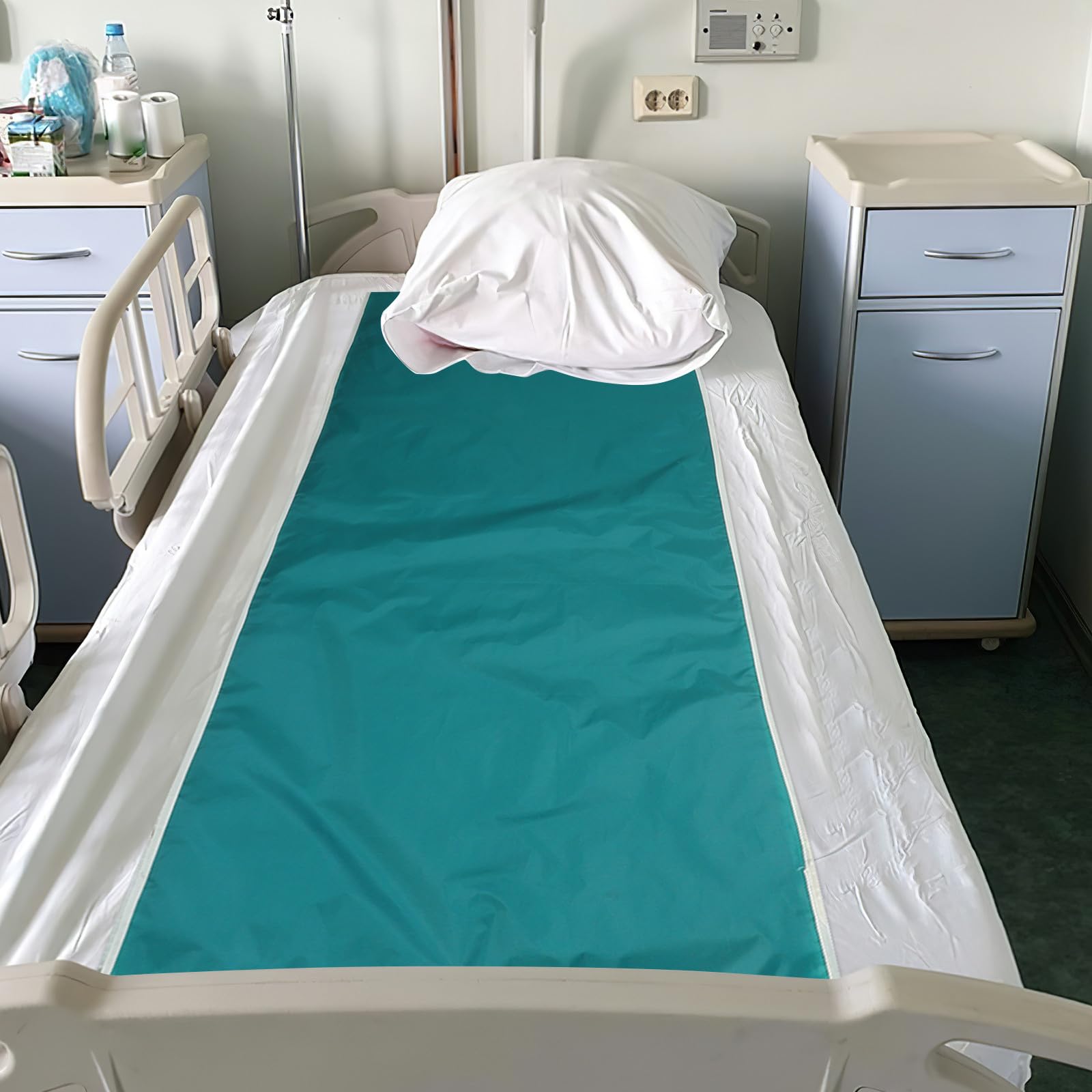 Yardwe Panno di Trasferimento Pazienti Allettati 180X75 CM Verde Rivestimento in Silicone per Posizionamento e Rotazione Agevolata Ausilio Assistenza Anziani e Letto Ospedaliero