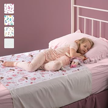 IMPROVIA Pee Pads for Kids - Bed wetting Pads for Kids Potty Training Bed mats for Toddlers Waterproof Reuseable Washable Absorbent, Non Slip - Doll Design - Twin Size 34x36 2 Pack