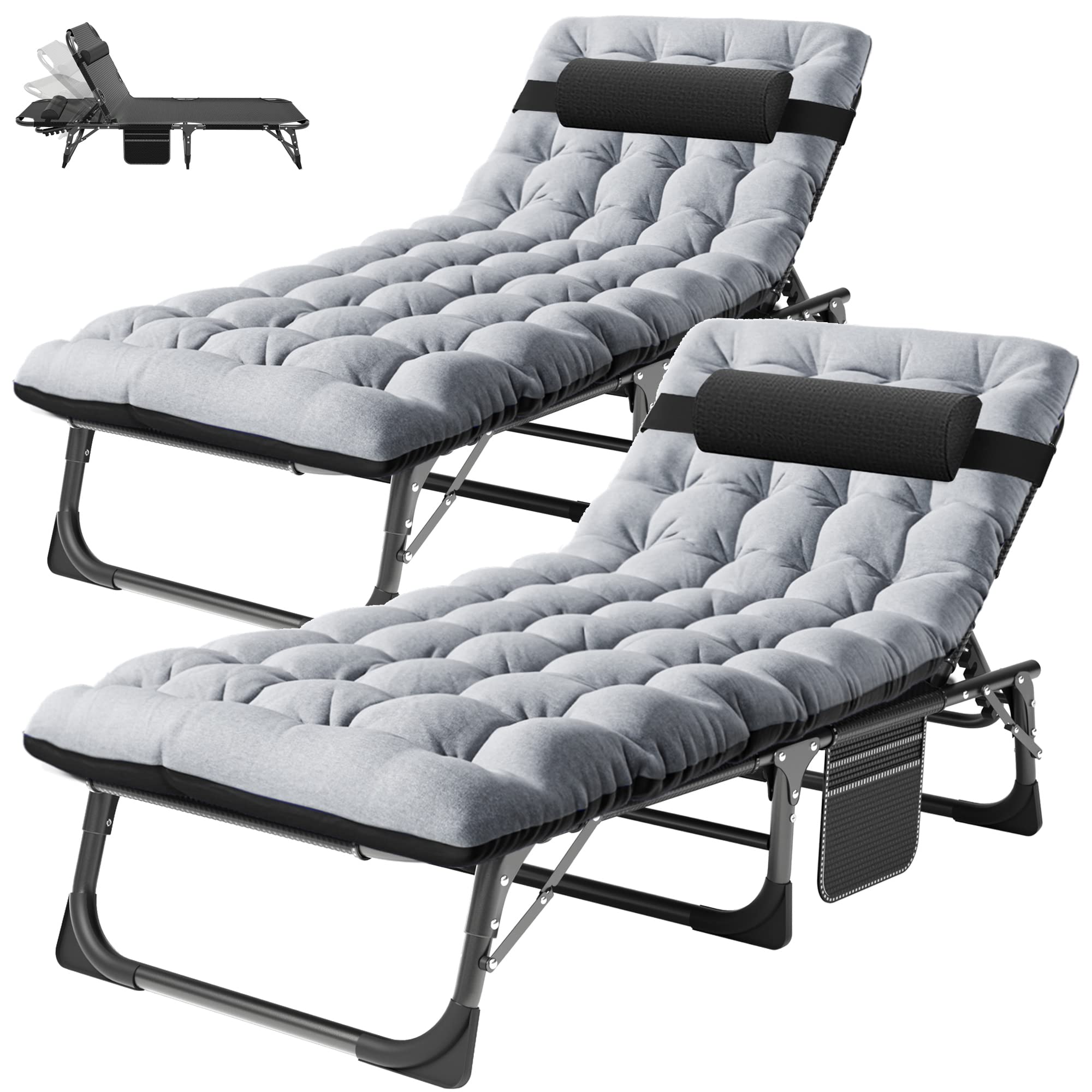 ABORON Patio Lounge Chair, Folding Adjustable Chaise Chair, Max 450LB Load