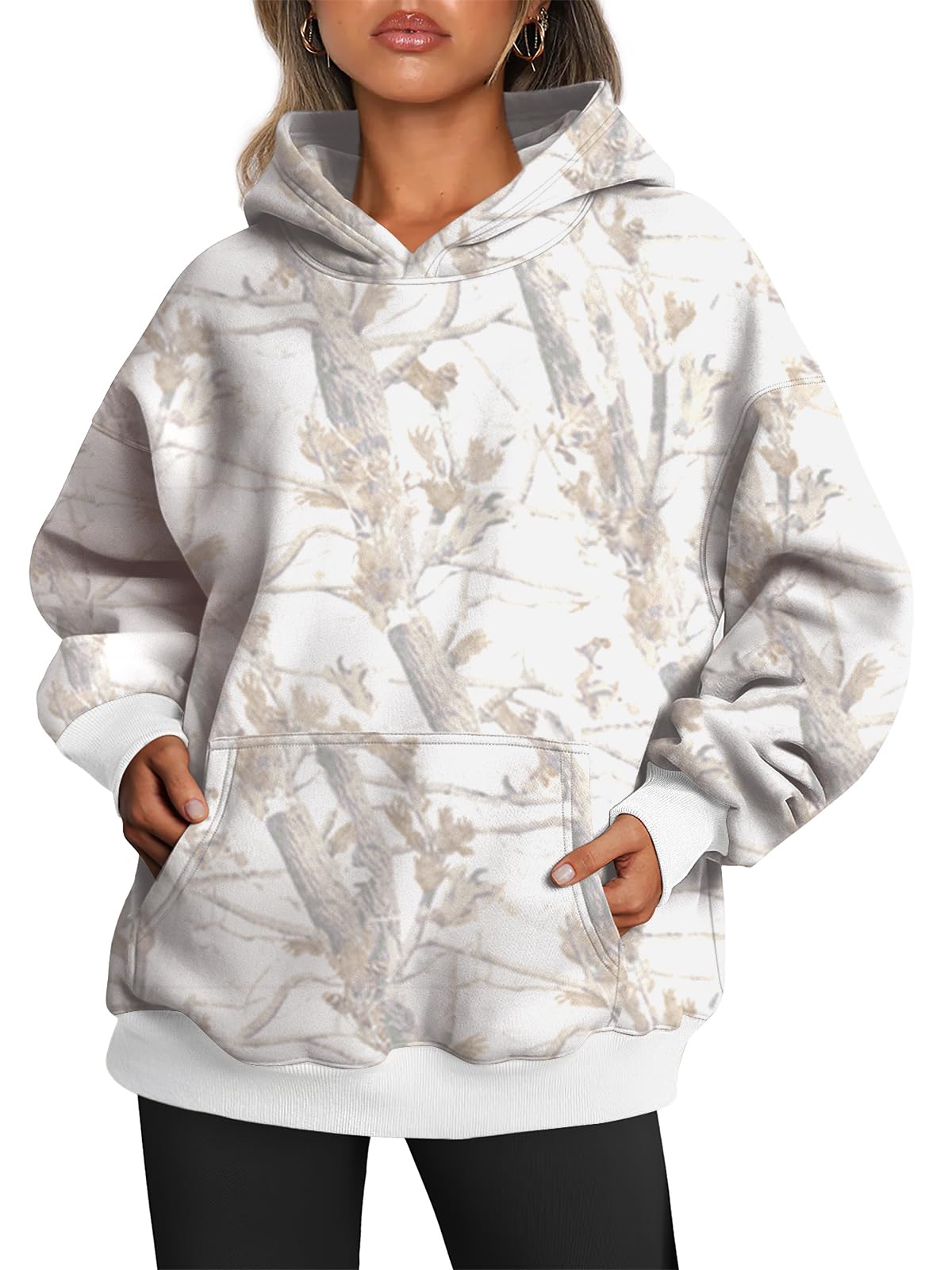 Trendy Queen Womens Oversized Hoodies Fleece Sweatshirts Fall Fashion 2025 Pullover Sweaters Winter Clothes, Camo White, S
