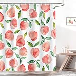 Bonhause Peach Rideau de douche, Allover Fruits Pink Peachy Rideau de salle de bain 72x72 Inch Polyester tissu imperméable Rideau de bain avec 12 Crochets