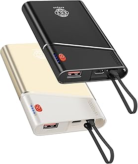 Aaoyun2-Pack Portable Charger, 22.5W PD Fast Charging 10000mAh Power Bank with Built-in Cable for Travel, USB C in&Output Slim Hands-Free Battery Pack for iPhone 16/15/14 iPad Samsung S24 etc