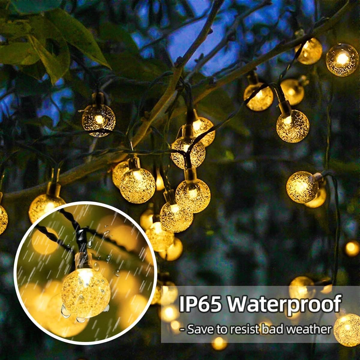 Solar-Lichterkette, kleine Kristallkugel-Licht, Outdoor-Lichterkette, 60 LEDs, 12,2 m, 8 Beleuchtungsmodi, wasserdicht, solarbetrieben, Terrasse, Solarleuchte für Garten, Hof, Veranda, Hochzeit,