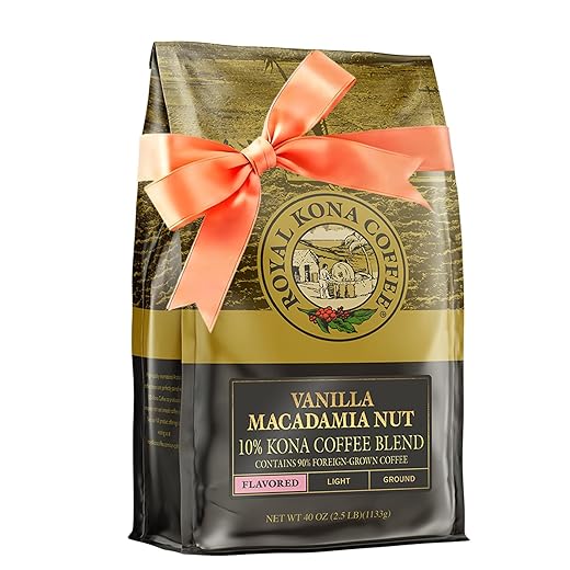 ROYAL KONA COFFEE - Light Roast Ground Coffee, Vanilla Macadamia Flavor, 40 Ounce