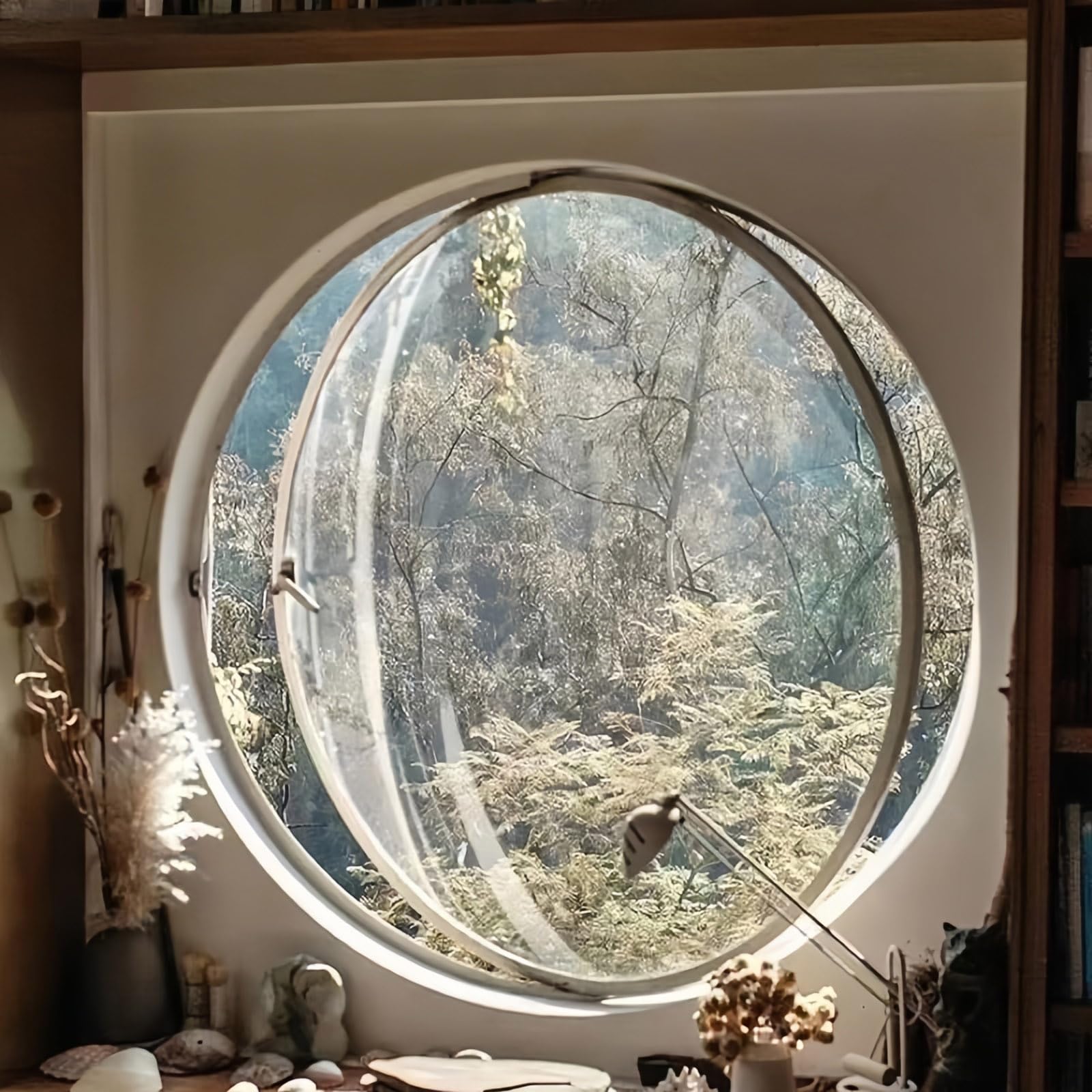 Ventana de ventilación giratoria de 360°, Ventana Redonda Estilo cobertizo – Ojo de Buey Redondo de aleación de Aluminio con Vidrio de Seguridad Acanalado, manija de ventilación Decorativa p