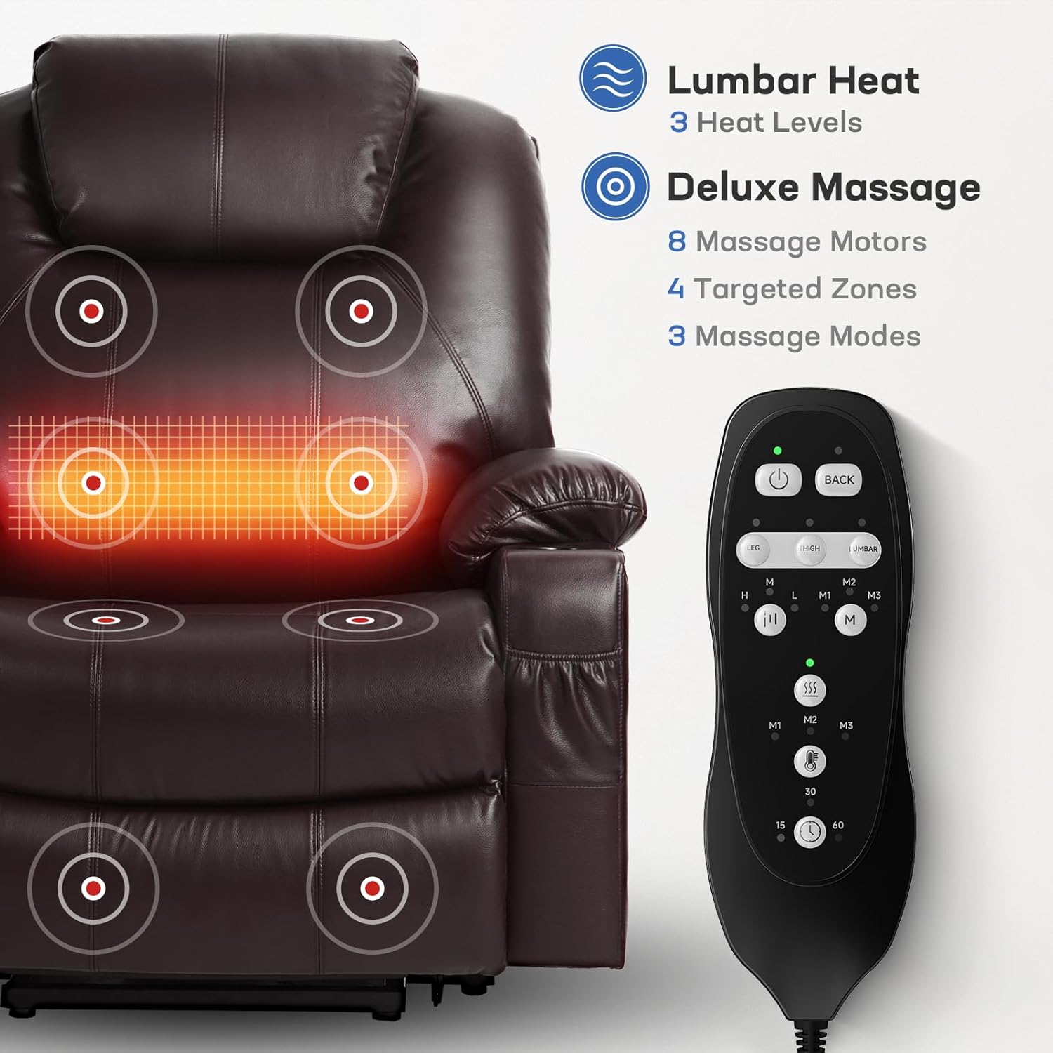 Tami Tami Dual Motor Power Lift Recliner Chair for Elderly with Massage and Heat, Electric Lift Chair for Big and Tall Adults, USB A&C, 2 Cup Holders (T6013 - Faux Leather, Dark Brown, Oversized)