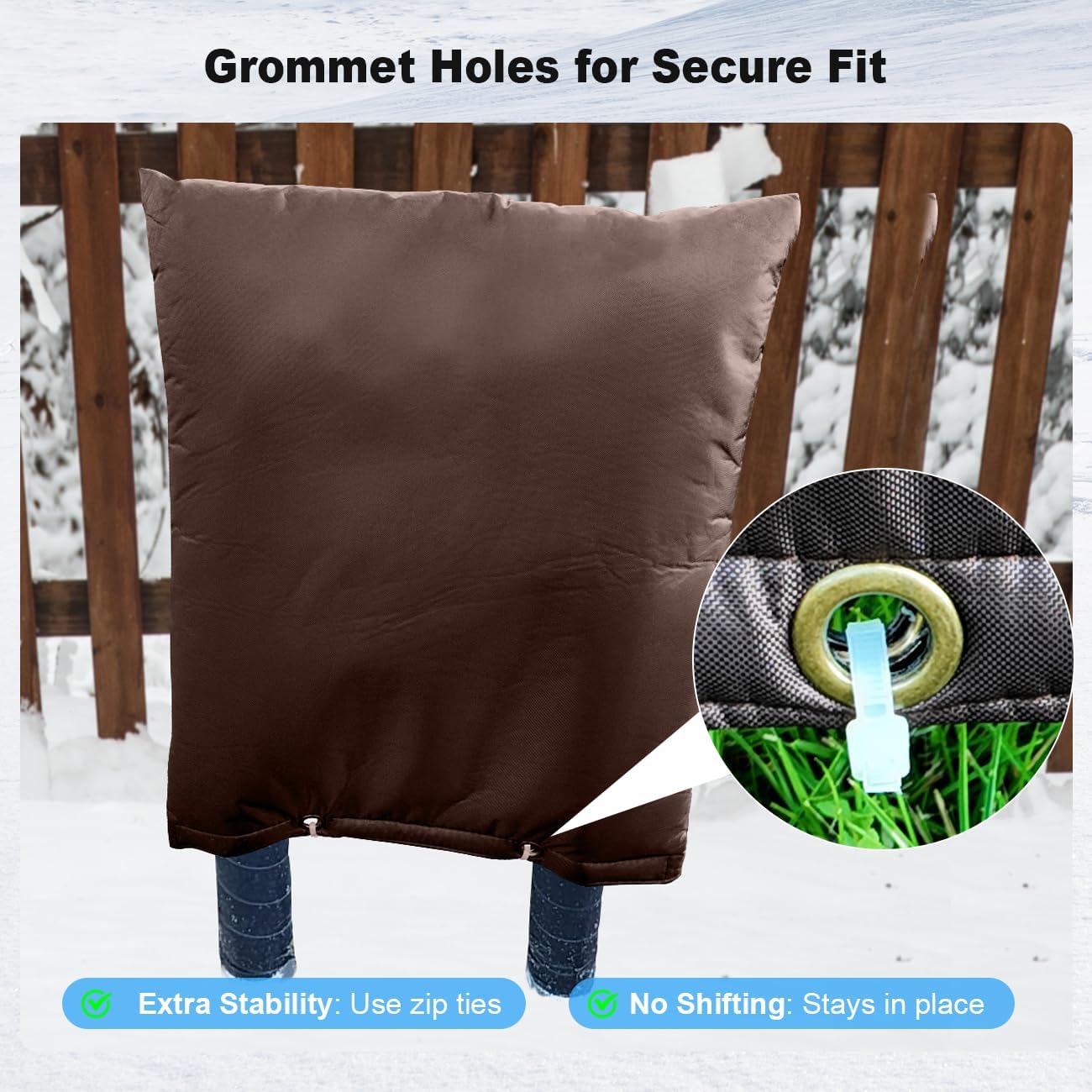 Outdoor Pipe Insulation Cover, Waterproof Backflow Preventer Cover for Winter Freeze Protection, Heavy-Duty 5-Layer Fabric Insulated Wrap for Sprinklers and Valves 30W x 24H inches - Brown